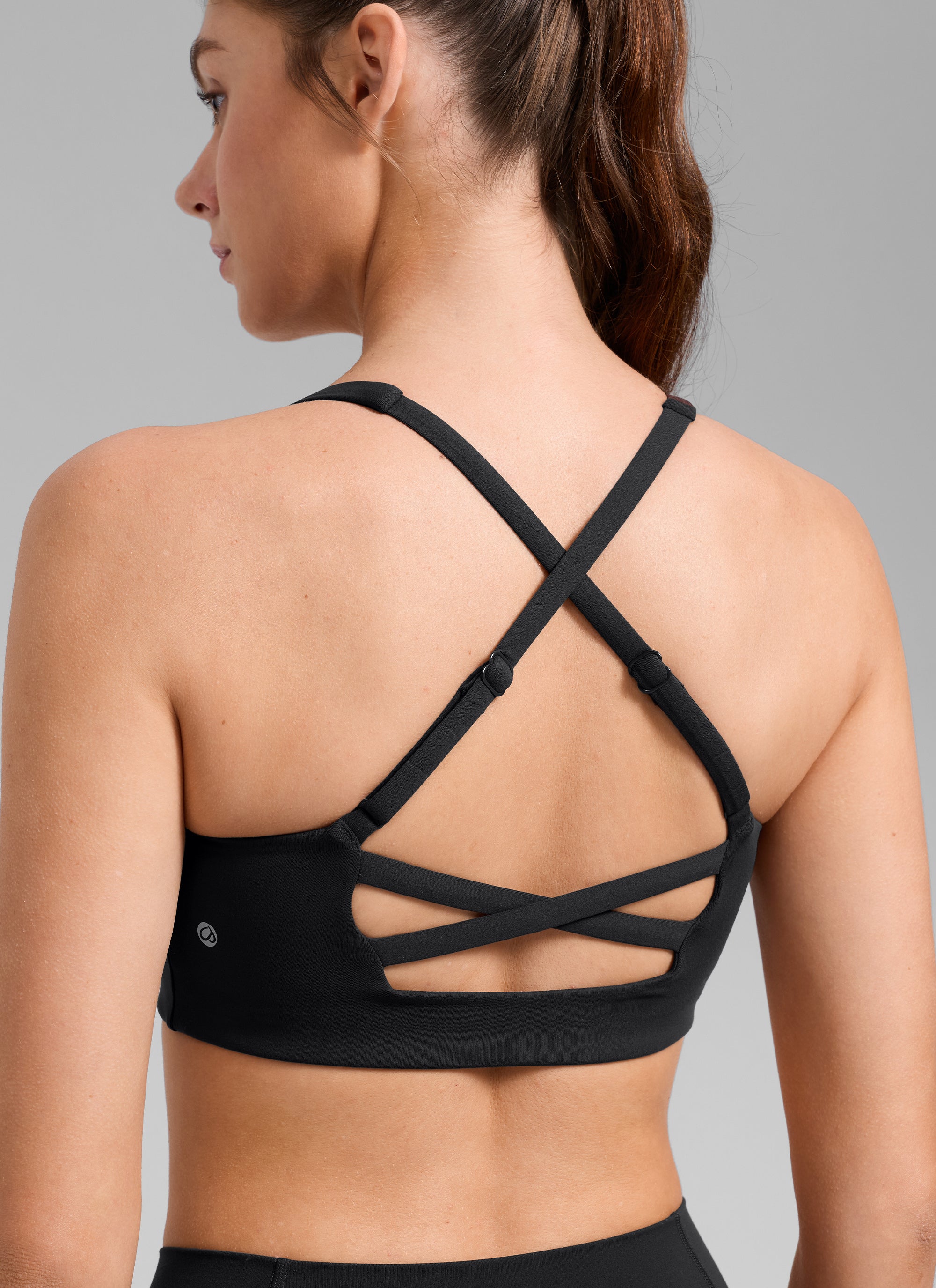 Butterlift CRZ YOGA Áo lót thể thao dành cho nữ kiểu dây chéo sau lưng, tích hợp áo lót, chất liệu vải thun co giãn, màu đen