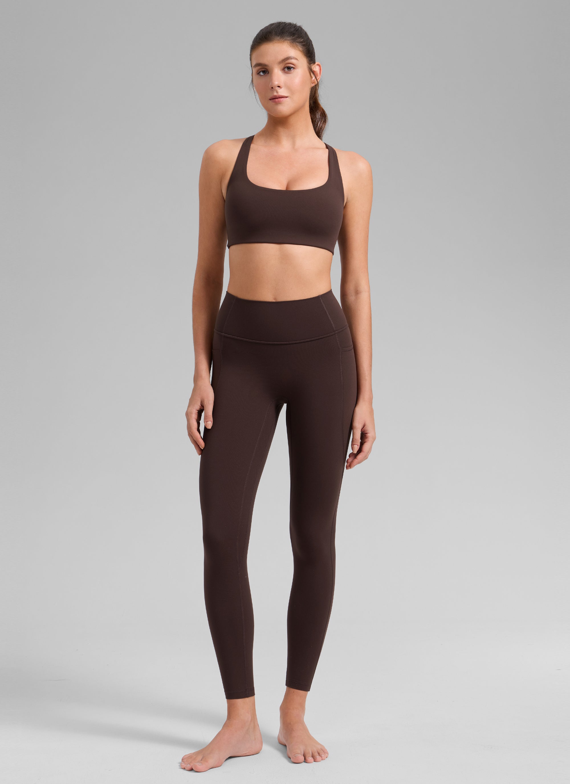 Butterlift CRZ YOGA Áo lót thể thao dành cho nữ kiểu dây chéo sau lưng, tích hợp áo lót, phù hợp cho tập luyện, màu nâu sô-cô-la nóng