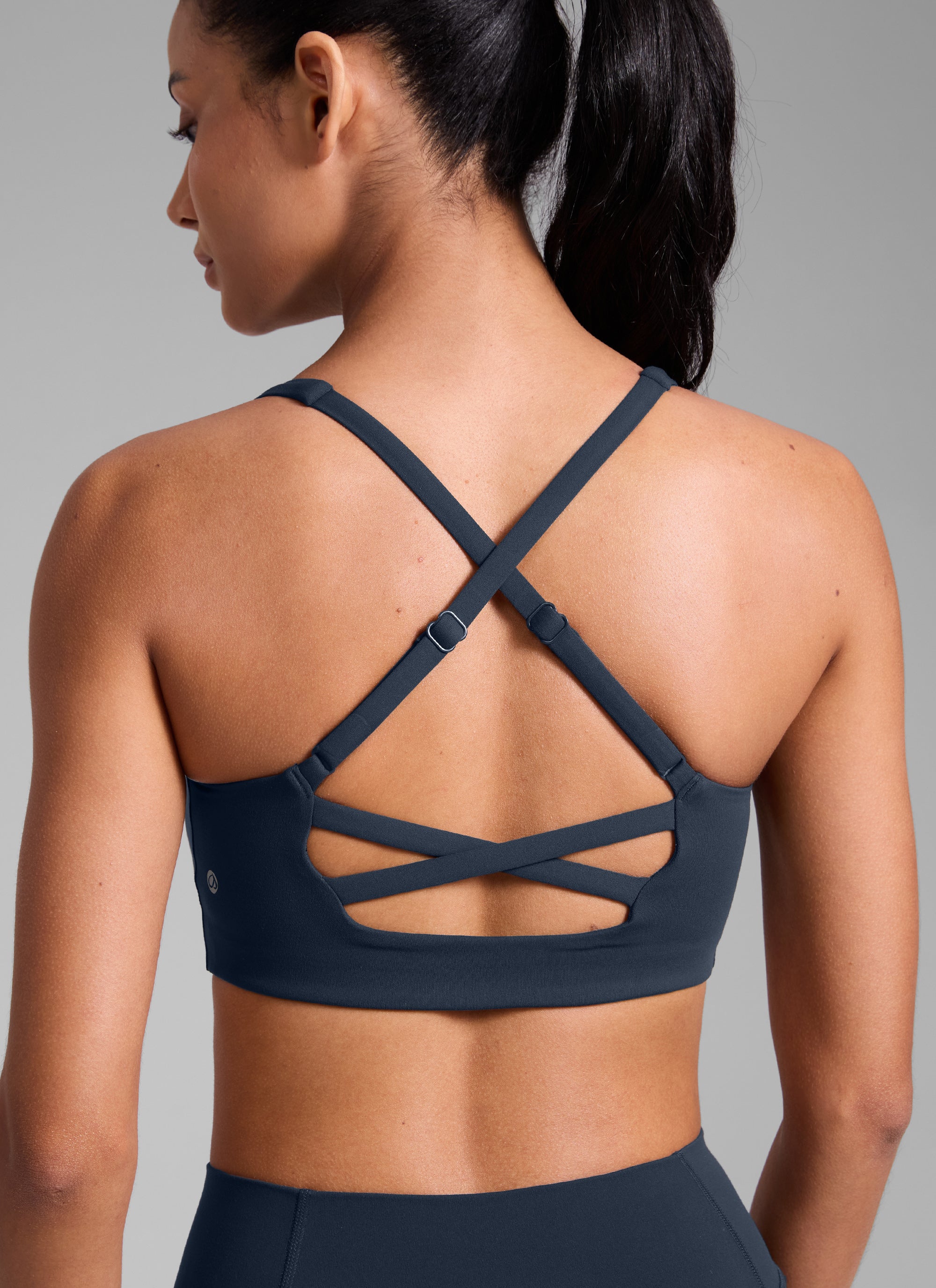 Butterlift CRZ YOGA Áo lót thể thao dành cho nữ kiểu dây chéo sau lưng, tích hợp áo lót, dành cho tập luyện, màu Xanh hoàng hôn