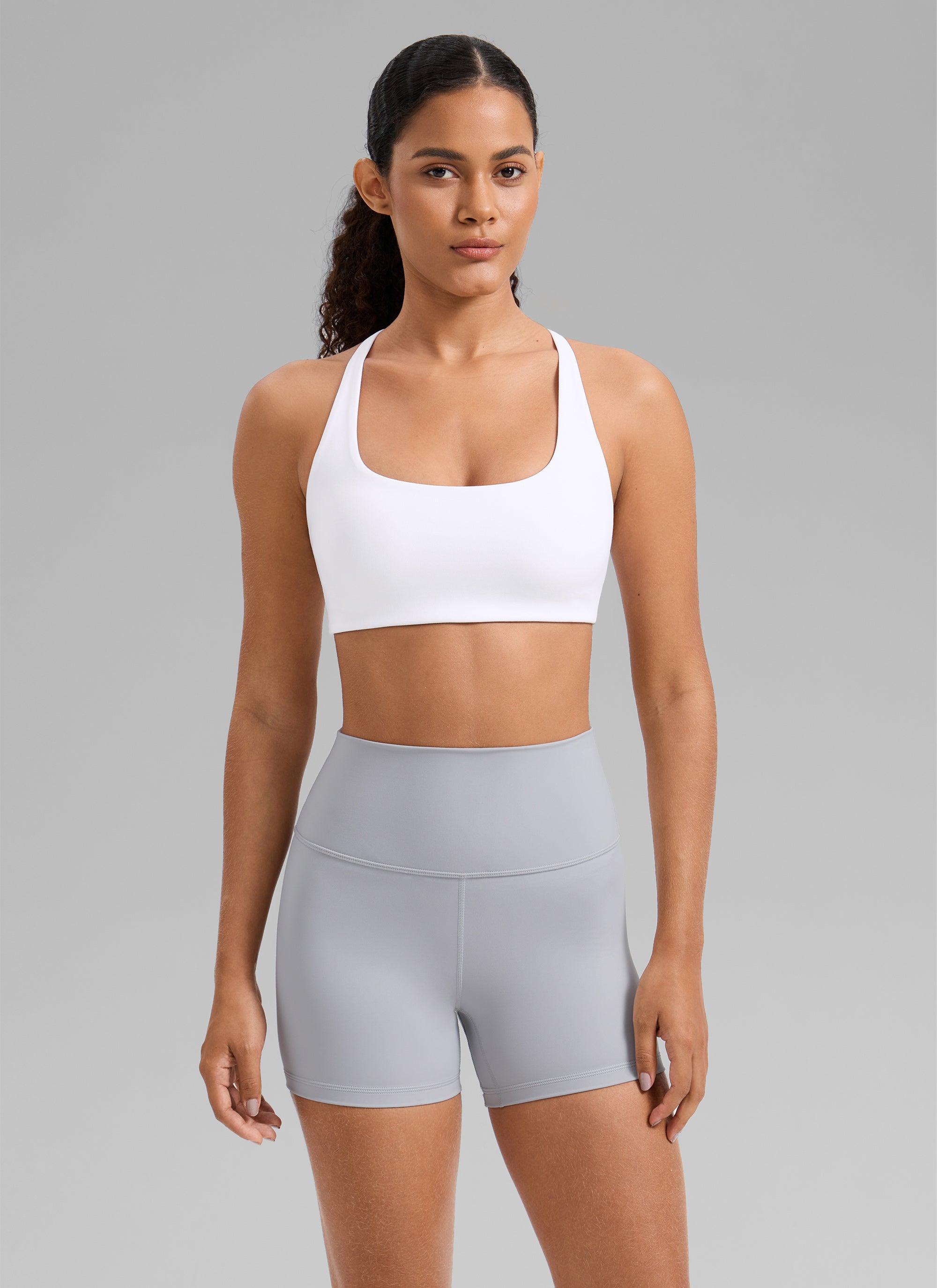CRZ YOGA Áo lót thể thao dành cho nữ kiểu dây chéo sau lưng, tích hợp áo lót, dành cho tập luyện, màu trắng, thuộc dòng “ Butterlift ”