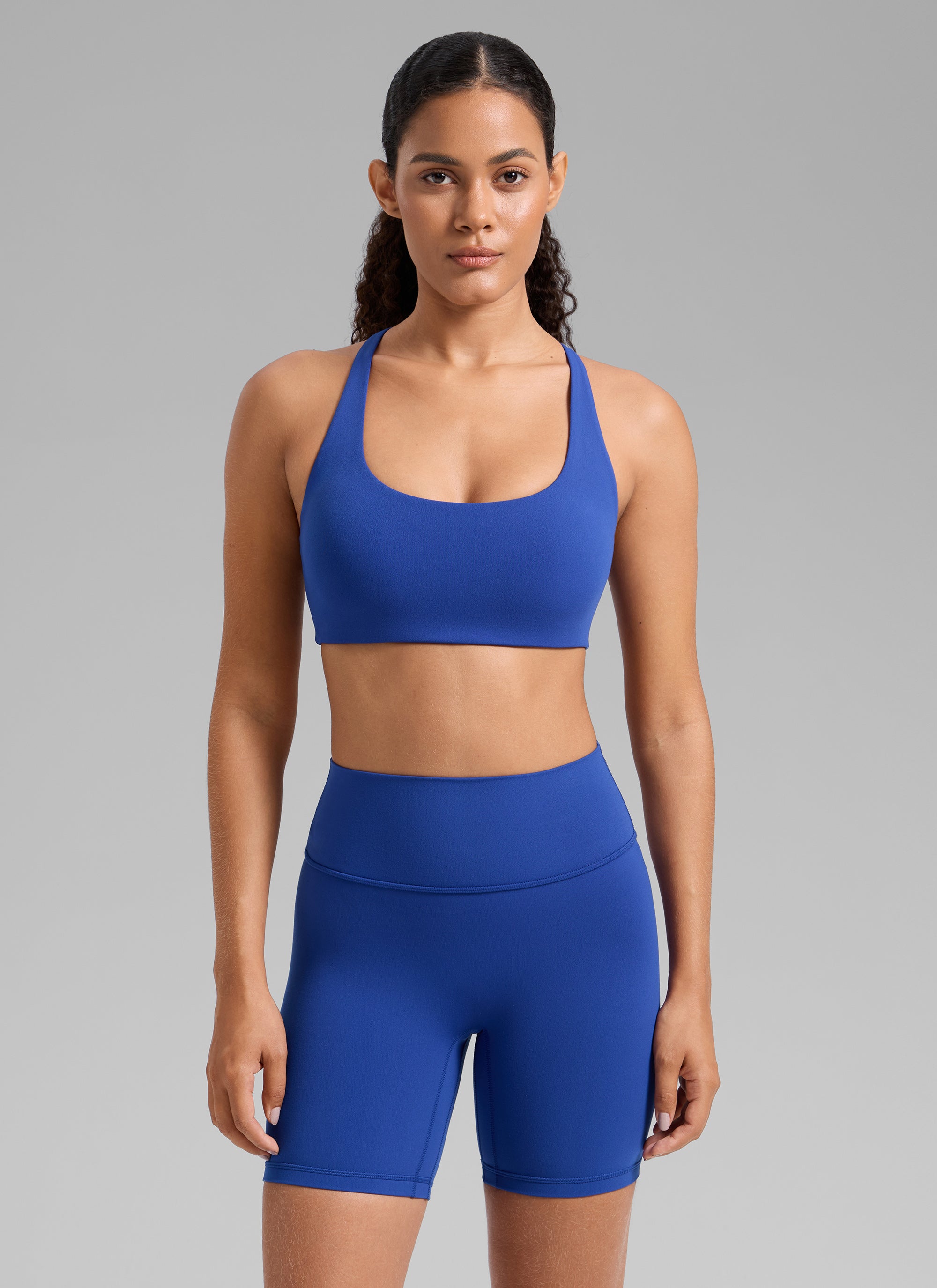 CRZ YOGA Áo lót thể thao dành cho nữ kiểu dây chéo sau lưng, tích hợp áo lót, dành cho tập luyện " Butterlift ", màu xanh Waves