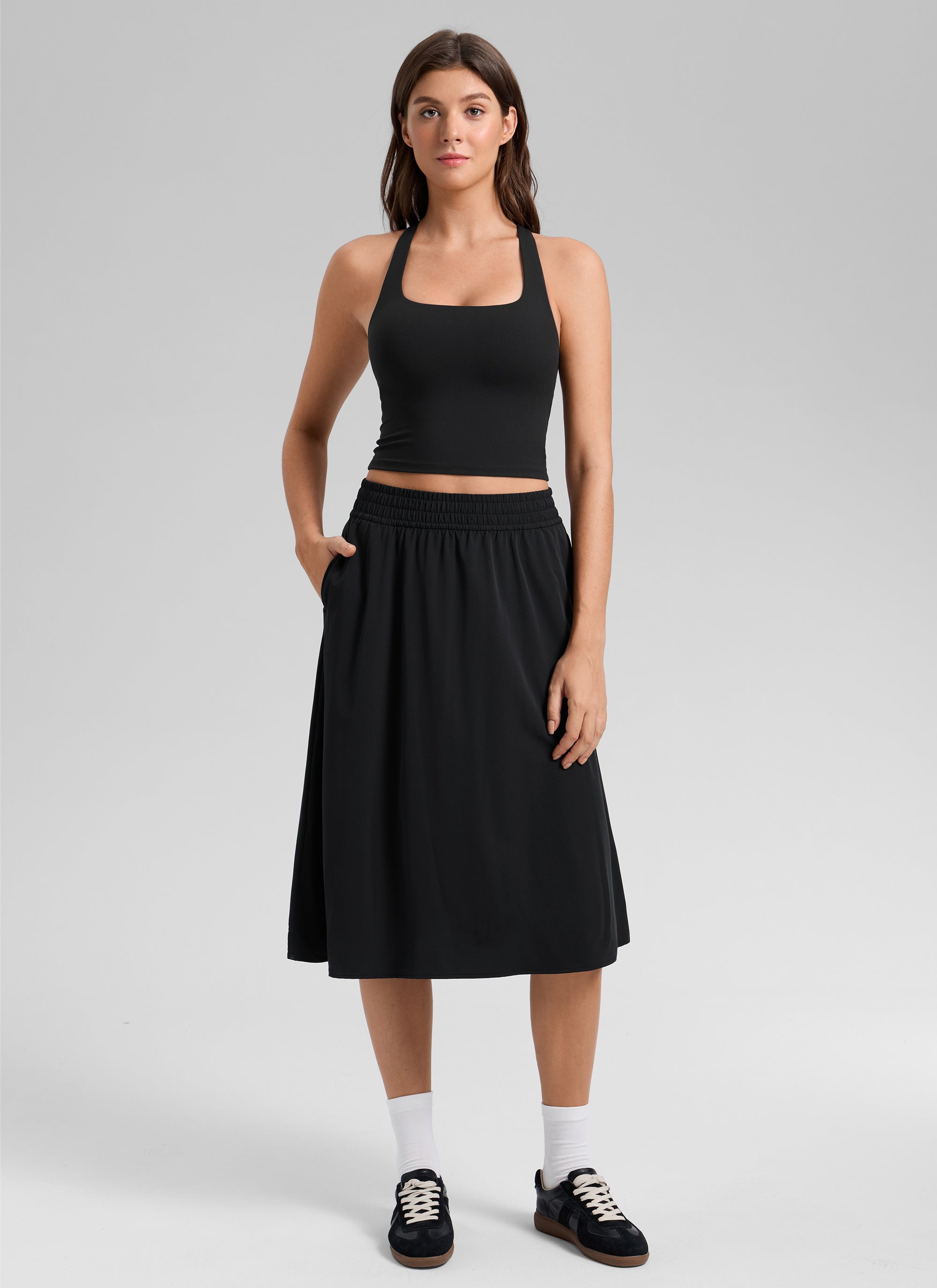 CRZ YOGA Áo ba lỗ thể thao dành cho nữ kiểu RacerBack, thiết kế Crop Shelf Bra, họa tiết “ Butterlift ”, màu đen