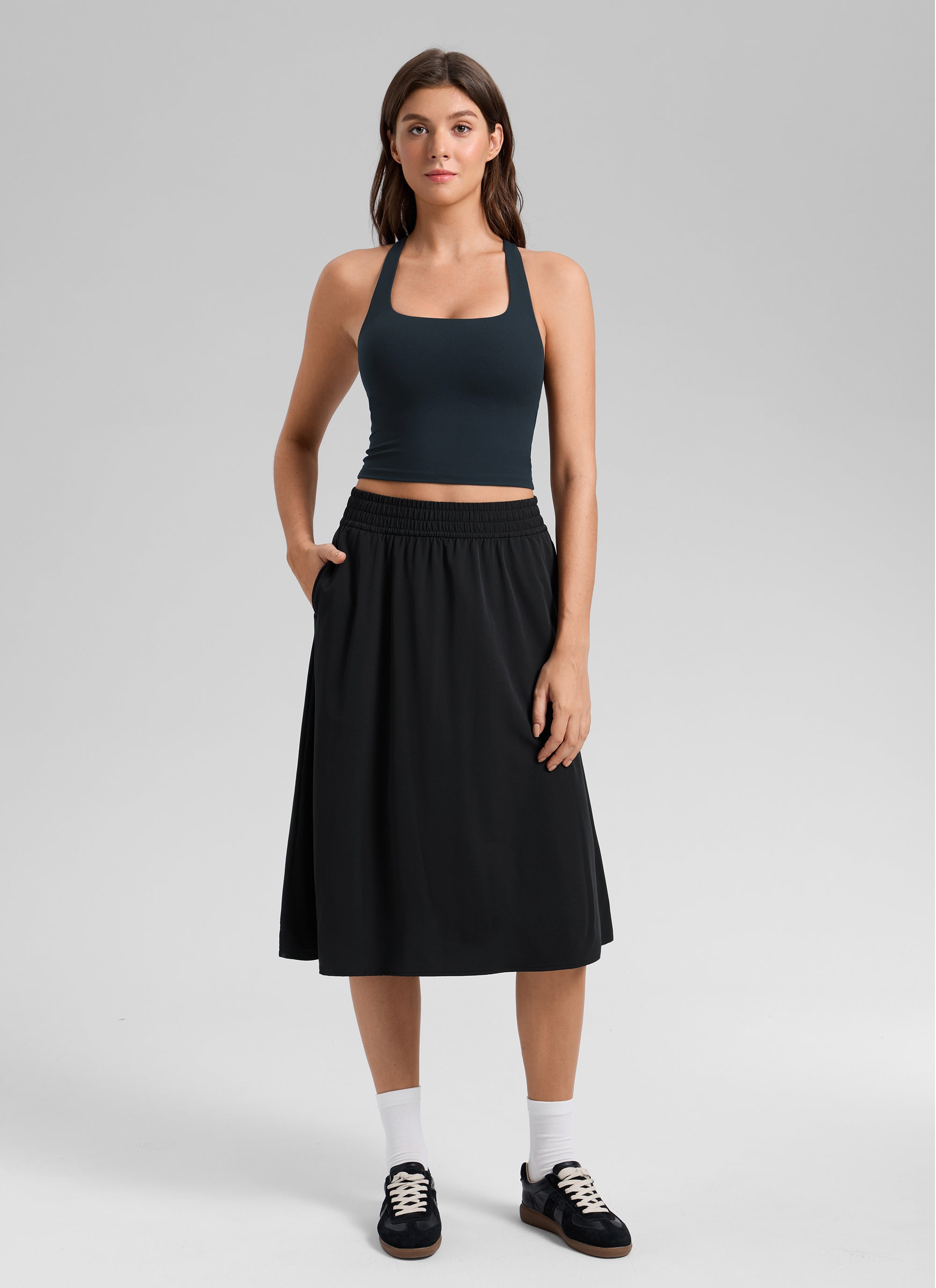 CRZ YOGA Áo ba lỗ thể thao dành cho nữ kiểu RacerBack, thiết kế Crop Shelf Bra, họa tiết “ Butterlift ”, màu True Navy