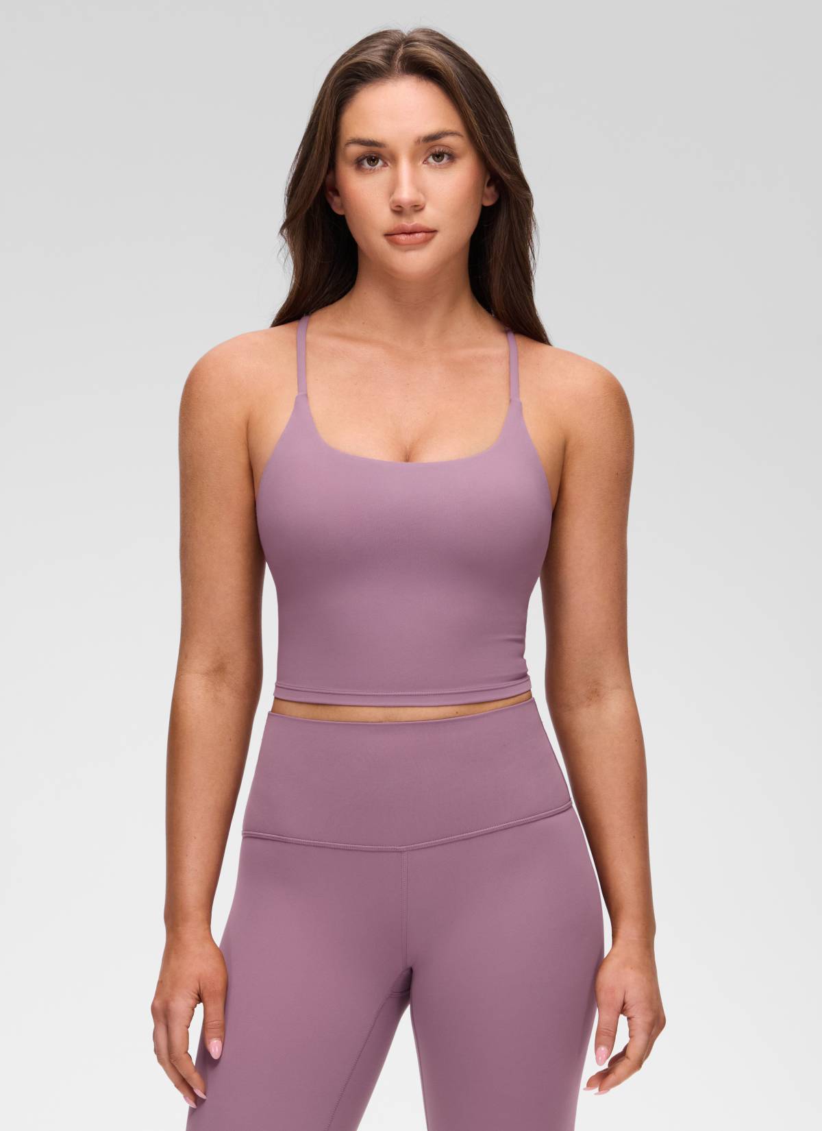 CRZ YOGA Áo thun không tay dành cho nữ kiểu " Butterluxe " cổ chữ U, thiết kế xoắn lưng chéo và áo lót tích hợp, màu tím nhạt