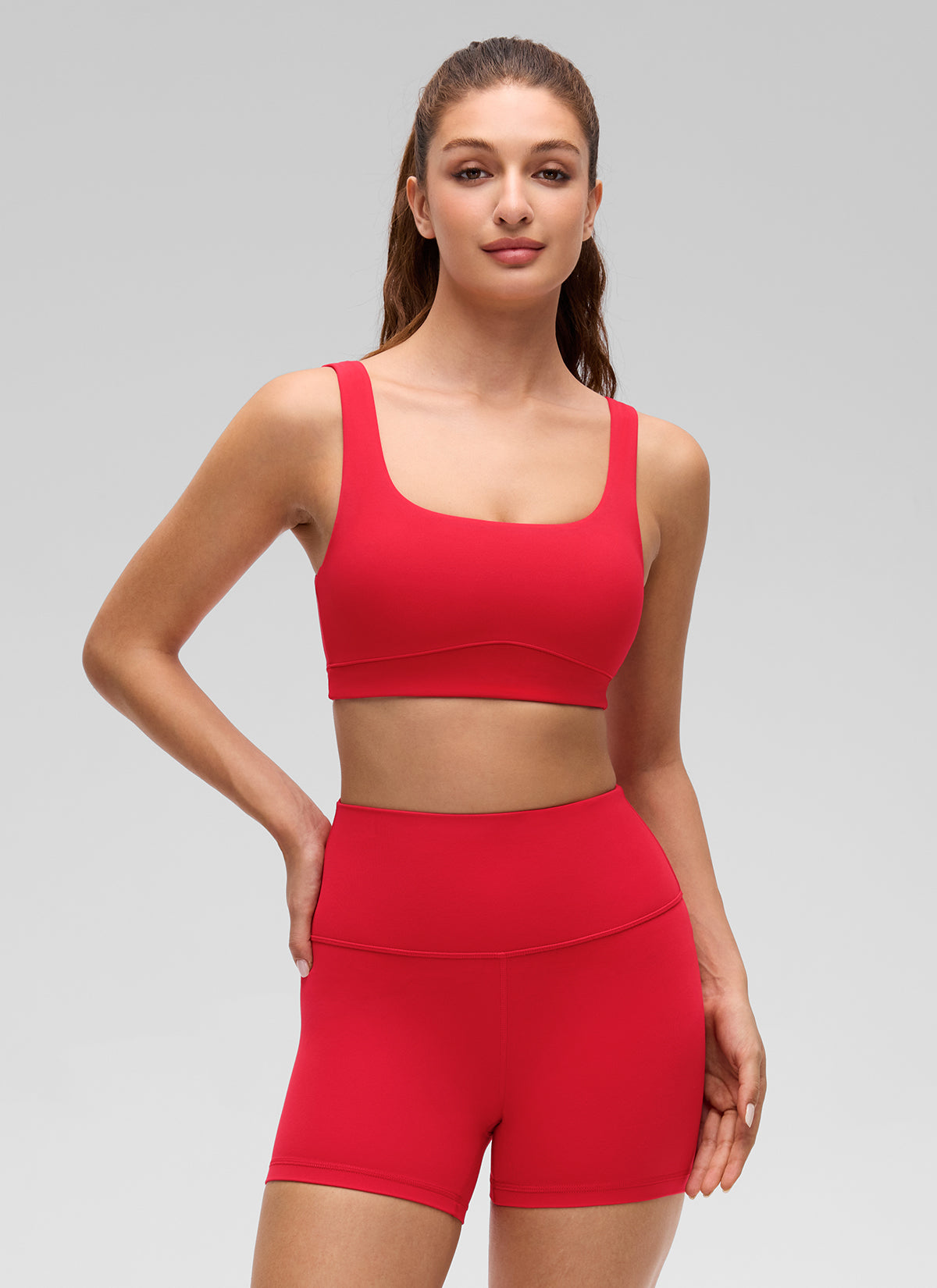 CRZ YOGA Áo lót thể thao dành cho nữ kiểu U-Back, hỗ trợ nhẹ, màu Đỏ Aurora, thuộc dòng " Butterluxe "