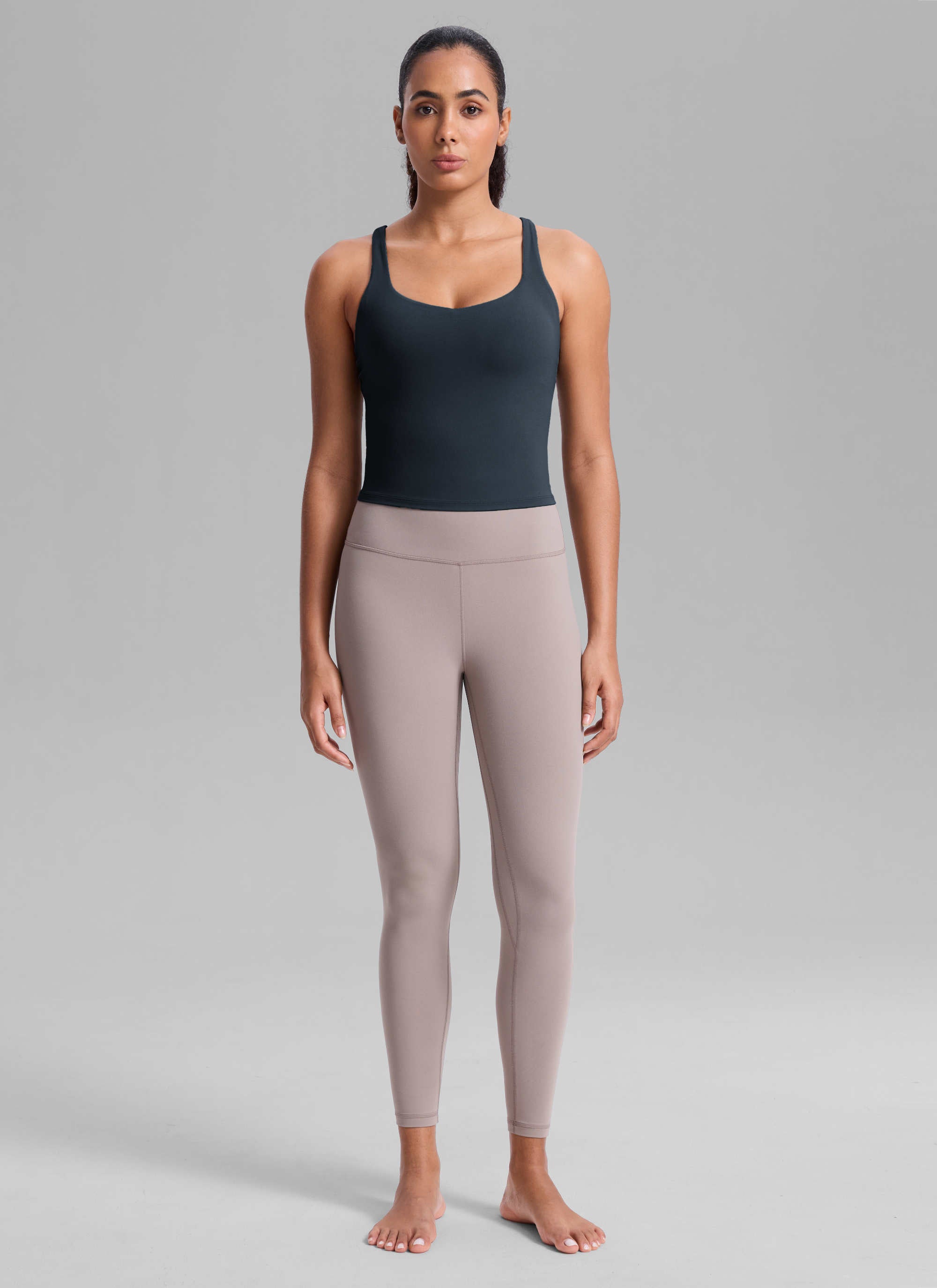 Butterlift CRZ YOGA Áo thun tập luyện dành cho nữ kiểu cổ chữ V, lưng khoét sâu, có áo lót tích hợp - Màu xanh hải quân đậm