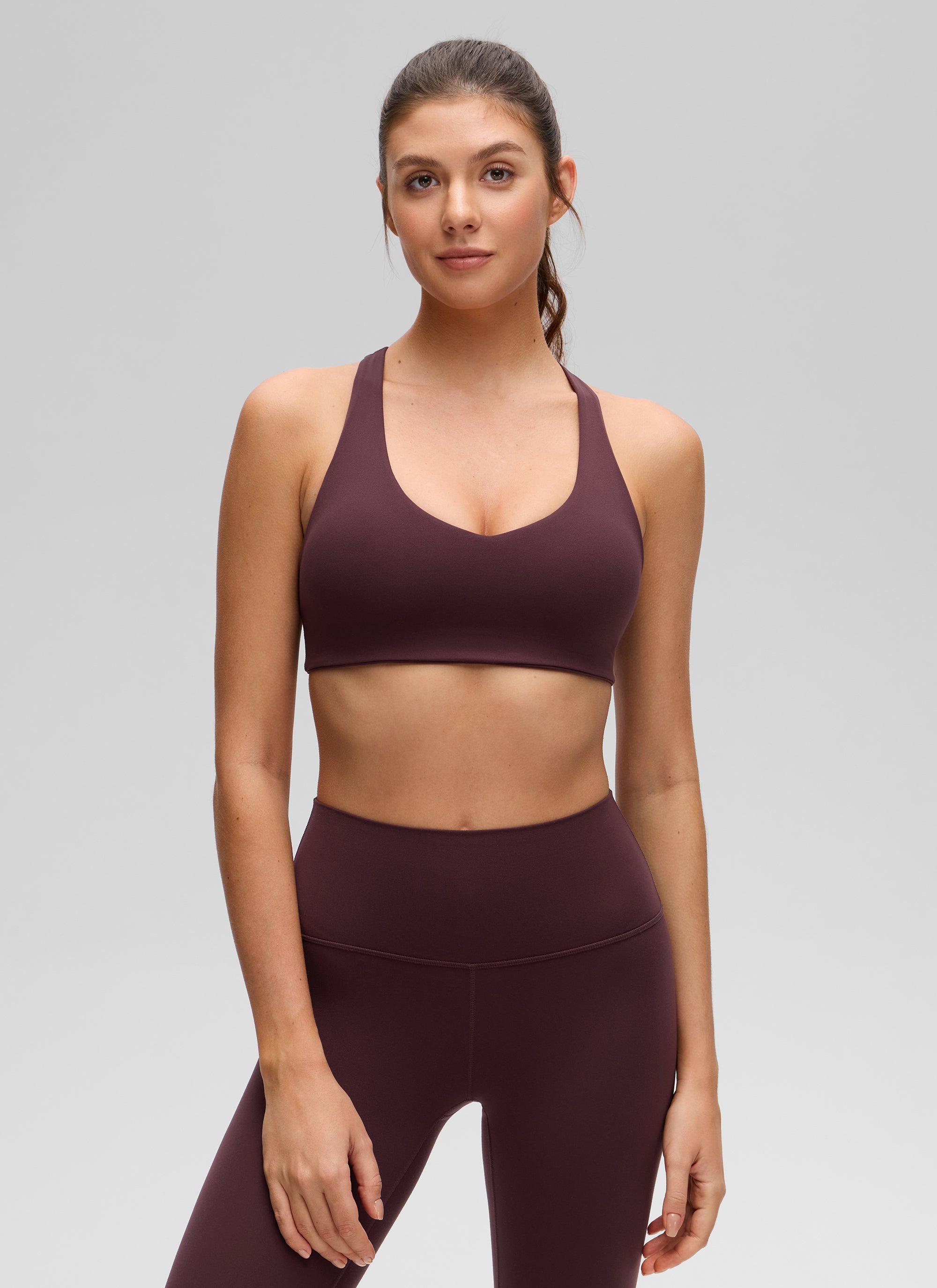 CRZ YOGA Áo tập yoga nữ kiểu cổ chữ V và lưng khoét sâu ( Butterluxe ) tích hợp áo lót thể thao, màu Mận chín