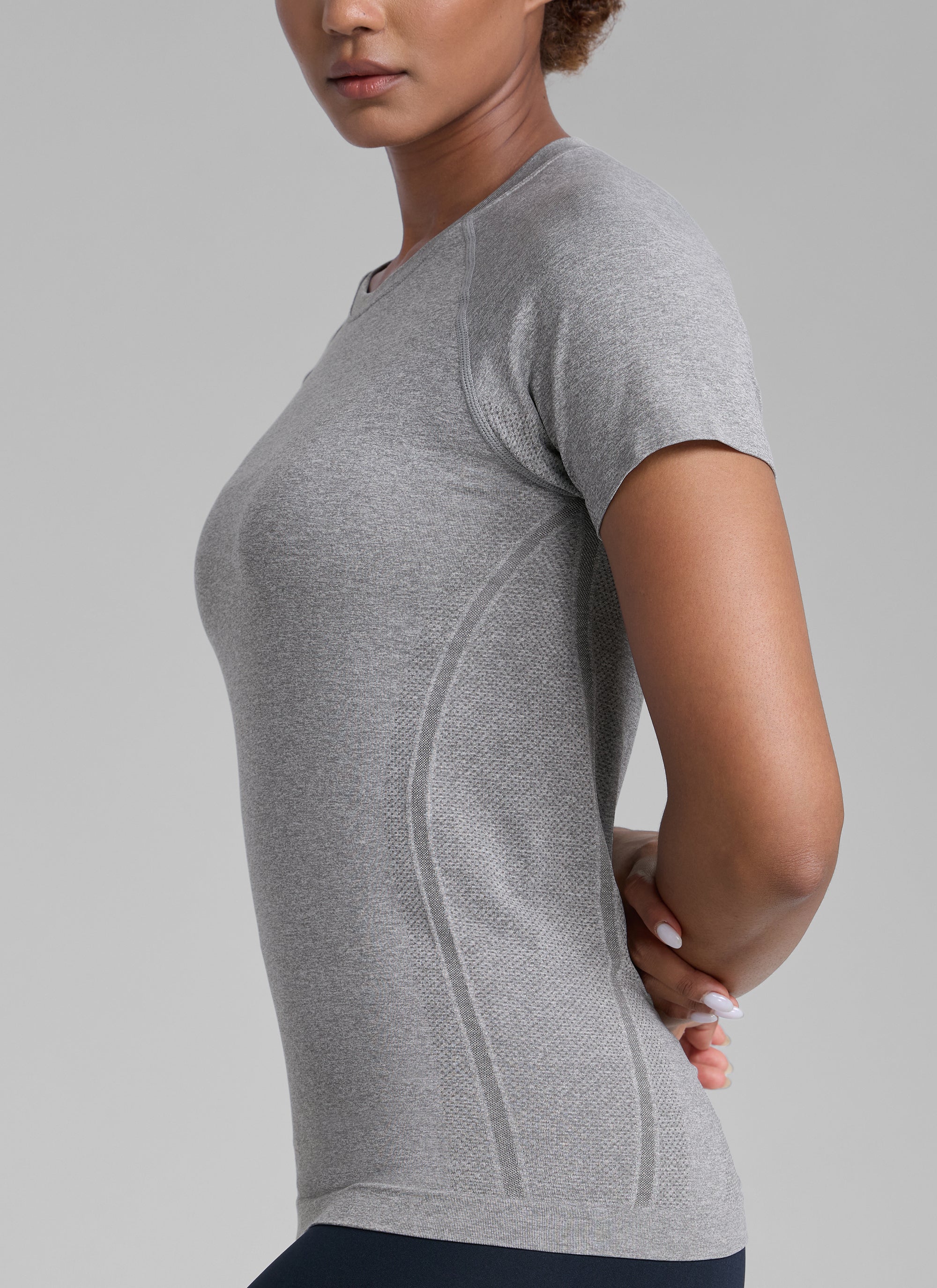 CRZ YOGA Women's Running Classic Fit Shirts Seamless Short Sleeves Slate Grey Marl