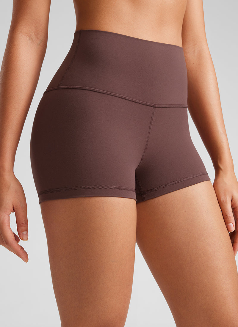 CRZ YOGA Quần short đạp xe dành cho nữ kiểu yoga cạp cao, thiết kế ôm mông ( Butterluxe ), chiều dài 2,5 inch, màu xám nâu