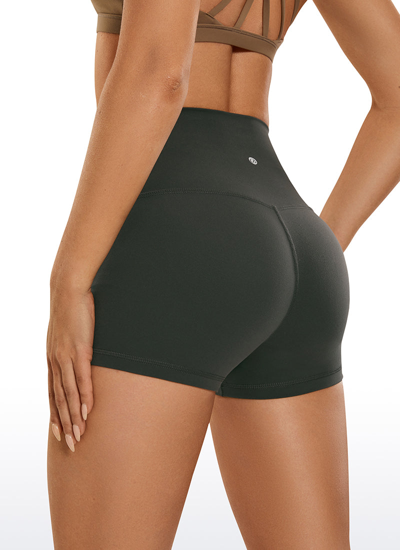 CRZ YOGA Quần short đạp xe dành cho nữ kiểu cao cạp, thiết kế ôm mông kiểu " Butterluxe " với độ cao 2,5 inch, màu xám ô-liu
