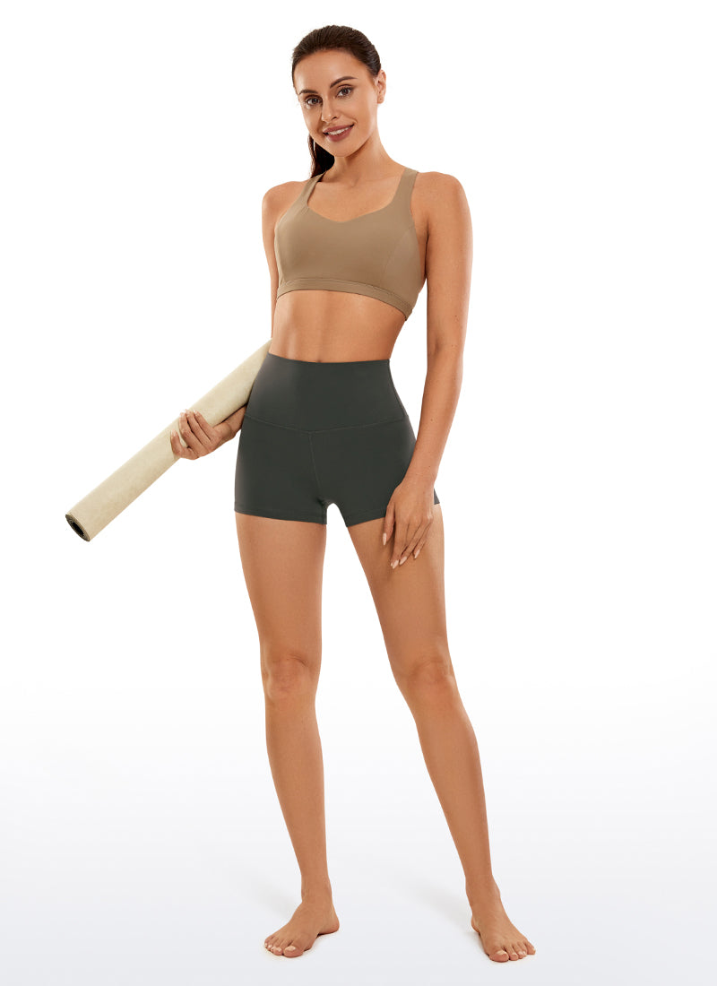 CRZ YOGA Quần short đạp xe dành cho nữ kiểu cao cạp, thiết kế ôm mông kiểu " Butterluxe " với độ cao 2,5 inch, màu xám ô-liu