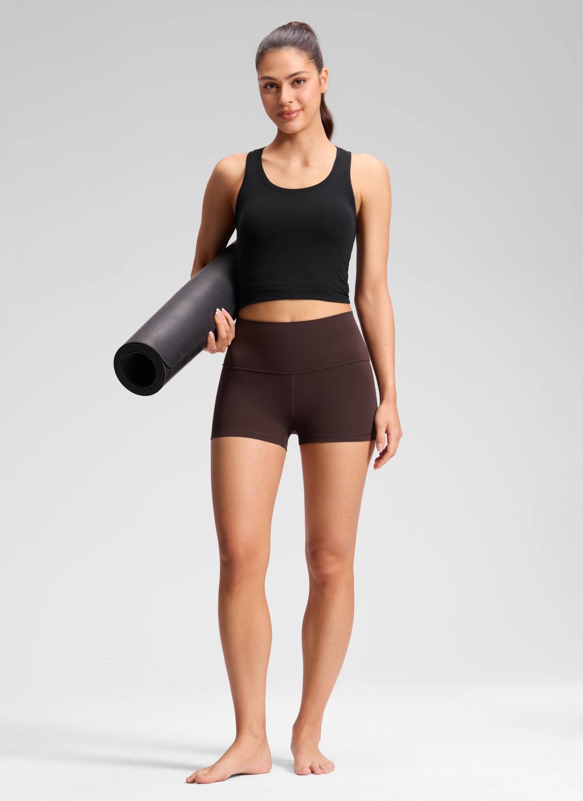 CRZ YOGA Quần short đạp xe dành cho nữ kiểu yoga cạp cao, thiết kế ôm mông ( Butterluxe ), chiều cao 2,5 inch, màu nâu sô-cô-la nóng