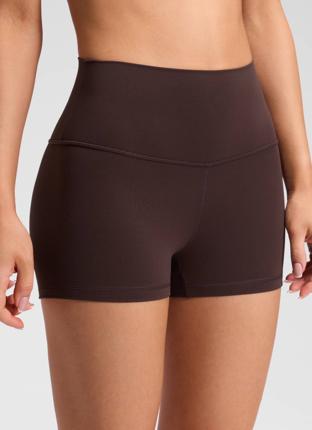 CRZ YOGA Quần short đạp xe dành cho nữ kiểu yoga cạp cao, thiết kế ôm mông ( Butterluxe ), chiều cao 2,5 inch, màu nâu sô-cô-la nóng