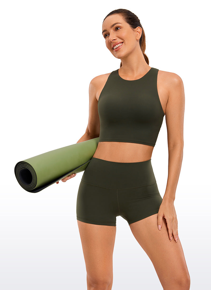 CRZ YOGA Quần short đạp xe dành cho nữ kiểu yoga cạp cao, thiết kế ôm mông ( Butterluxe ), chiều dài 2,5 inch, màu xanh ô liu