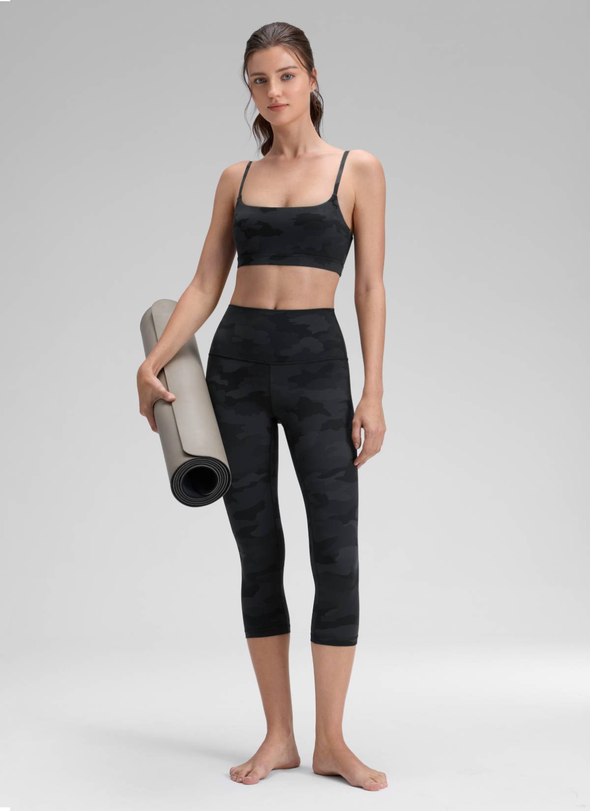 CRZ YOGA Quần legging yoga nữ kiểu Lounge High Rise, chất liệu vải dệt kim co giãn ( Butterluxe ), chiều dài 19 inch, màu xám đậm họa tiết ngụy trang, size 2