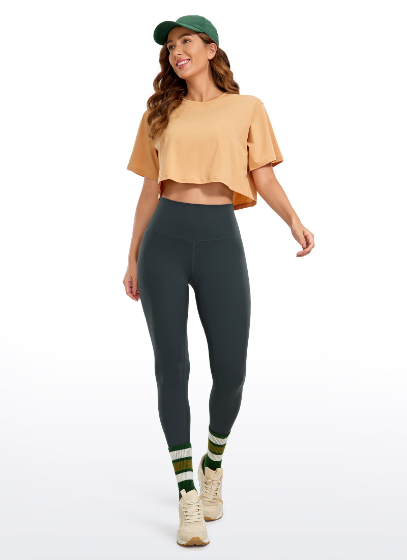 CRZ YOGA Quần legging yoga nữ cạp cao, kiểu ống rộng đến mắt cá chân ( Butterluxe ), chiều dài 26,5 inch, màu xanh lá đậm