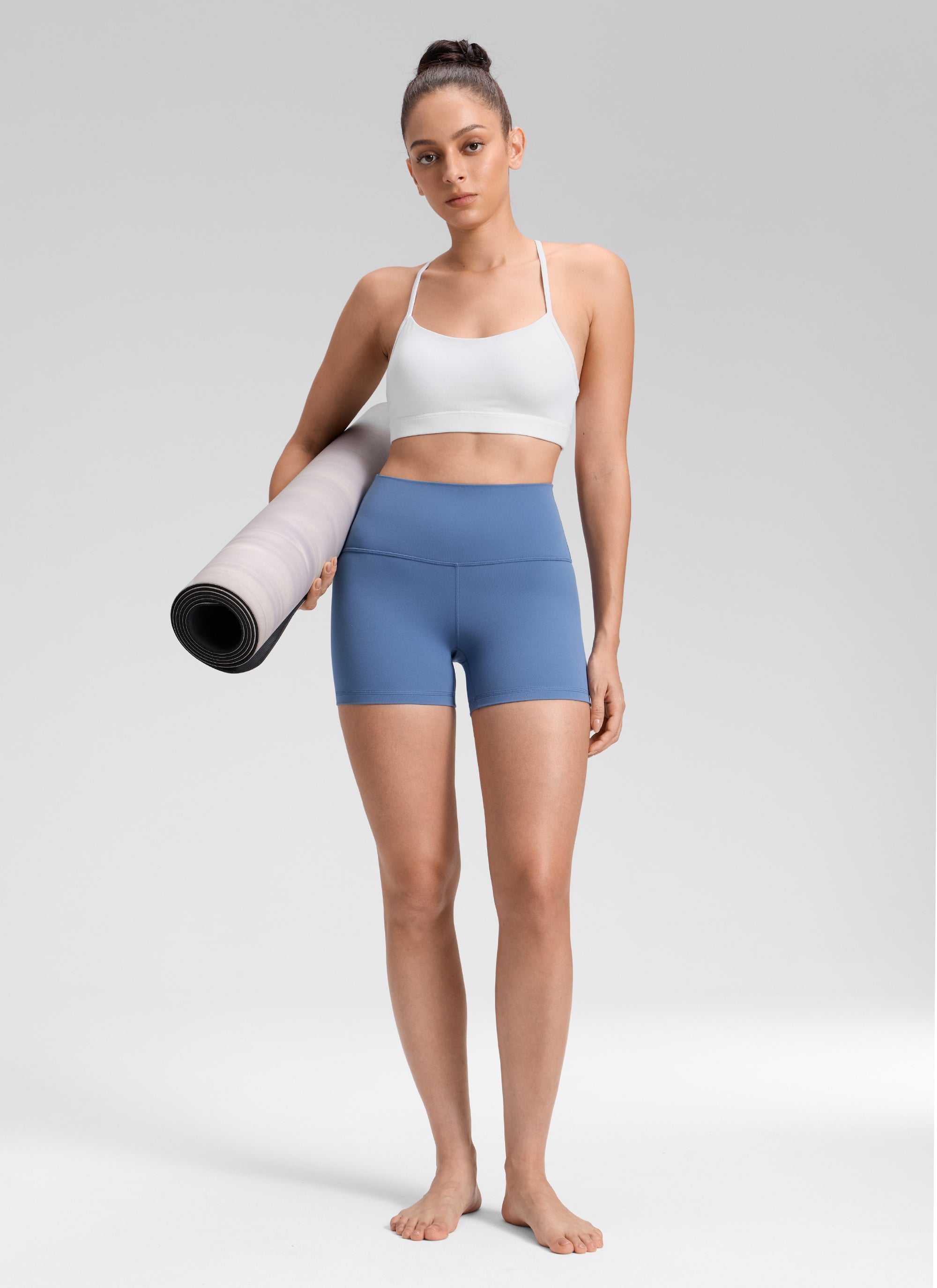 Quần short yoga cạp cao dành cho nữ CRZ YOGA - Quần short kiểu biker " Butterluxe " 4'' màu xanh Oasis