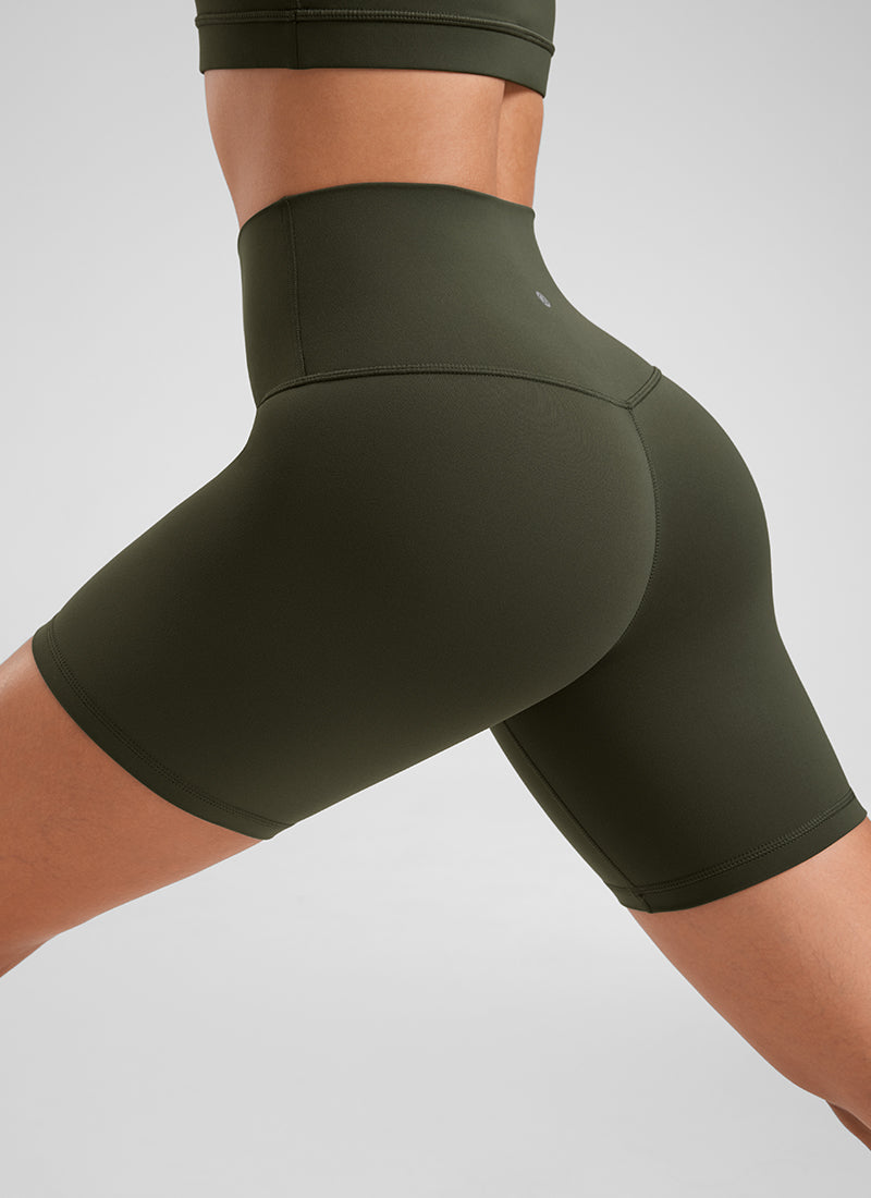 Quần short yoga cạp cao dành cho nữ CRZ YOGA - Quần short kiểu biker " Butterluxe " 6'' màu xanh ô liu
