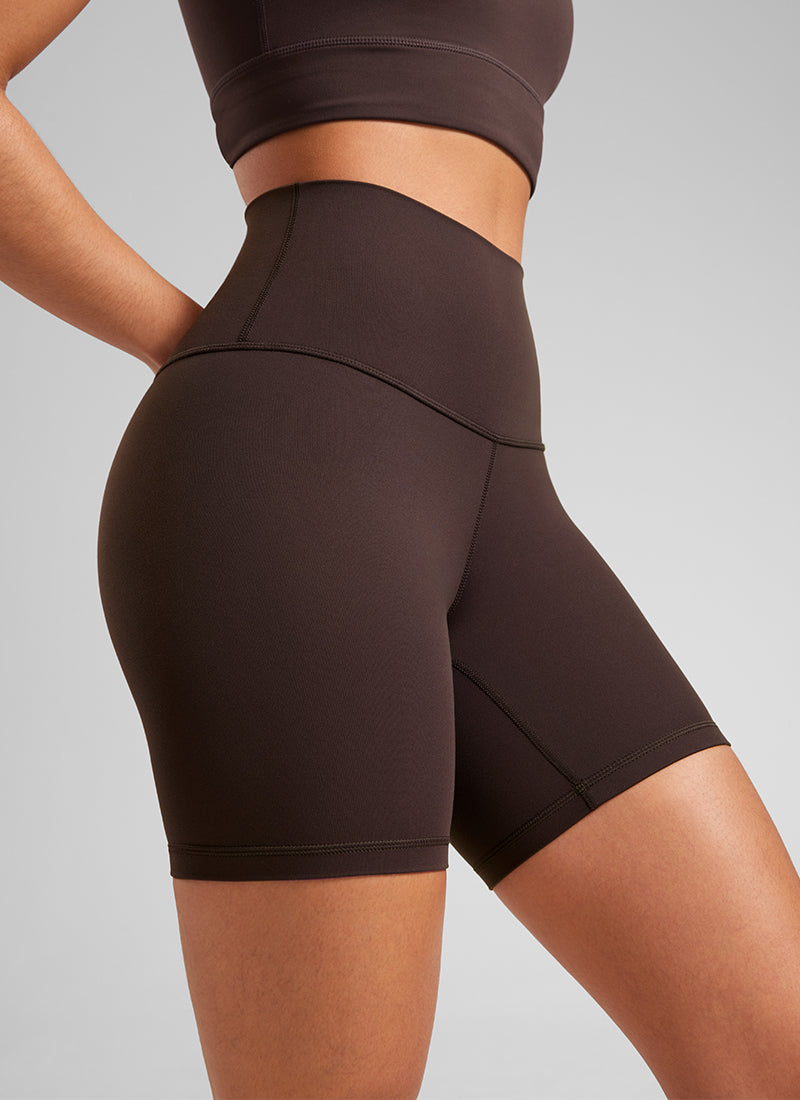 Quần short yoga cạp cao dành cho nữ CRZ YOGA - Quần short kiểu biker " Butterluxe " 6'' màu nâu sô-cô-la nóng