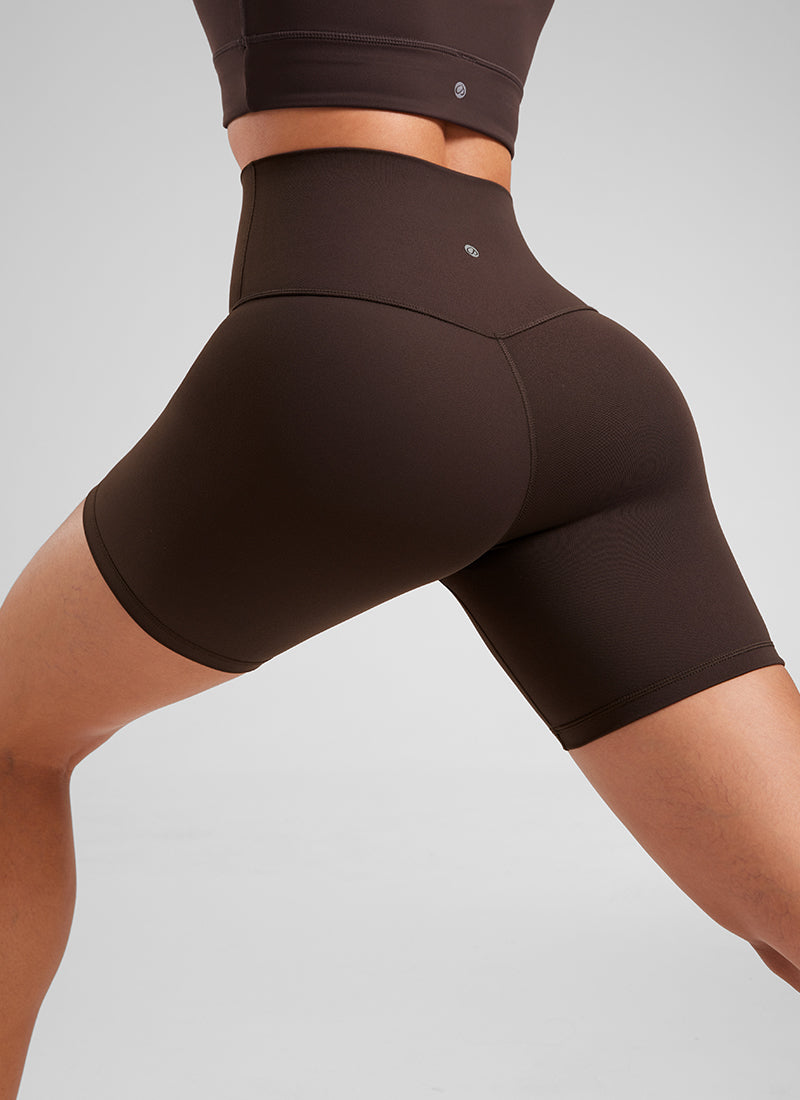 Quần short yoga cạp cao dành cho nữ CRZ YOGA - Quần short kiểu biker " Butterluxe " 6'' màu nâu sô-cô-la nóng
