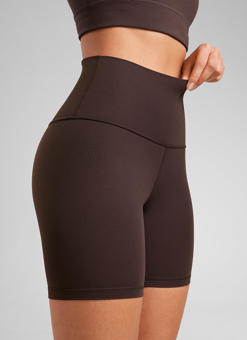 Quần short yoga cạp cao dành cho nữ CRZ YOGA - Quần short kiểu biker " Butterluxe " 6'' màu nâu sô-cô-la nóng