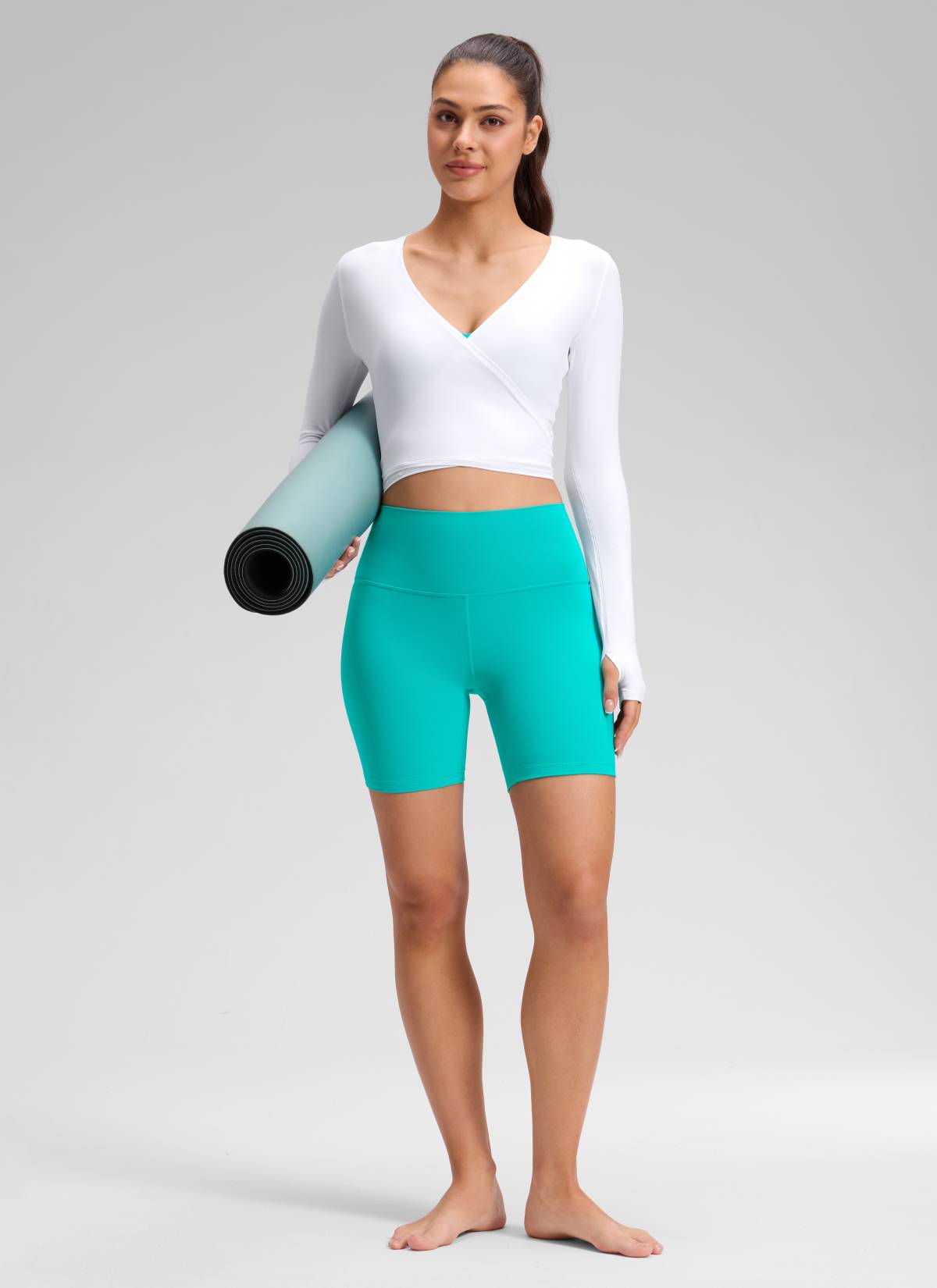 Quần short yoga cạp cao dành cho nữ CRZ YOGA - Quần short kiểu biker " Butterluxe " 6'' màu Tropics Teal