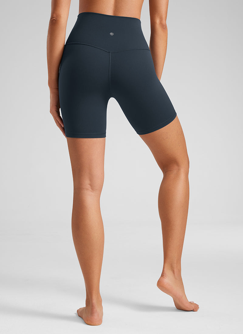 Quần short yoga cạp cao dành cho nữ CRZ YOGA - Quần short kiểu biker " Butterluxe " - Chiều dài 6'' - Màu xanh hải quân đích thực