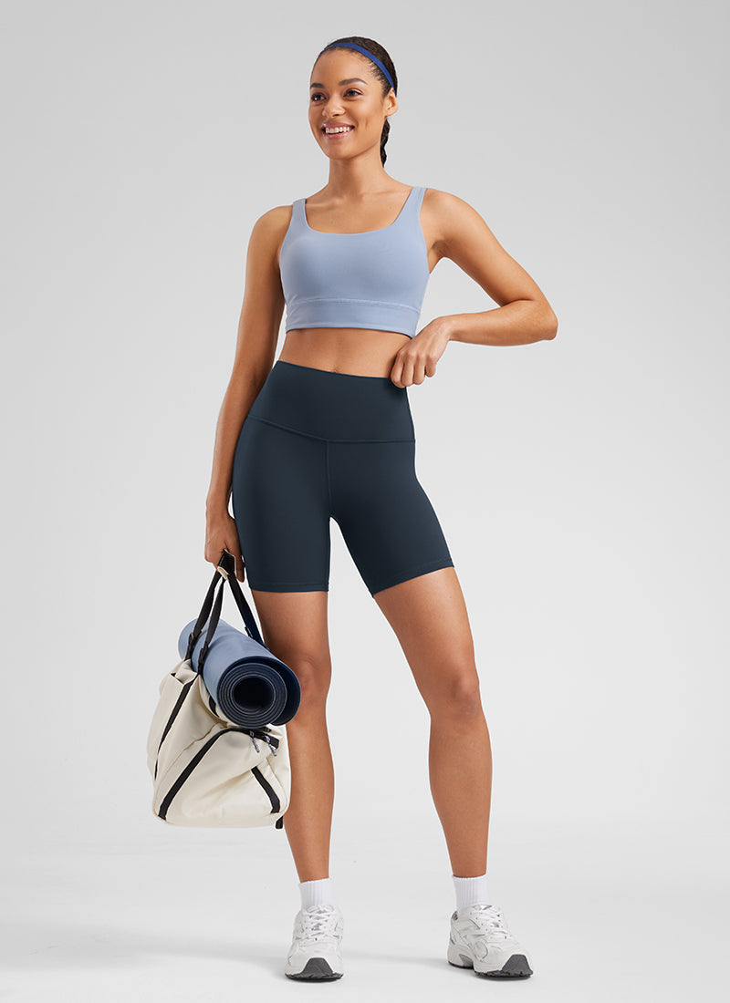 Quần short yoga cạp cao dành cho nữ CRZ YOGA - Quần short kiểu biker " Butterluxe " - Chiều dài 6'' - Màu xanh hải quân đích thực
