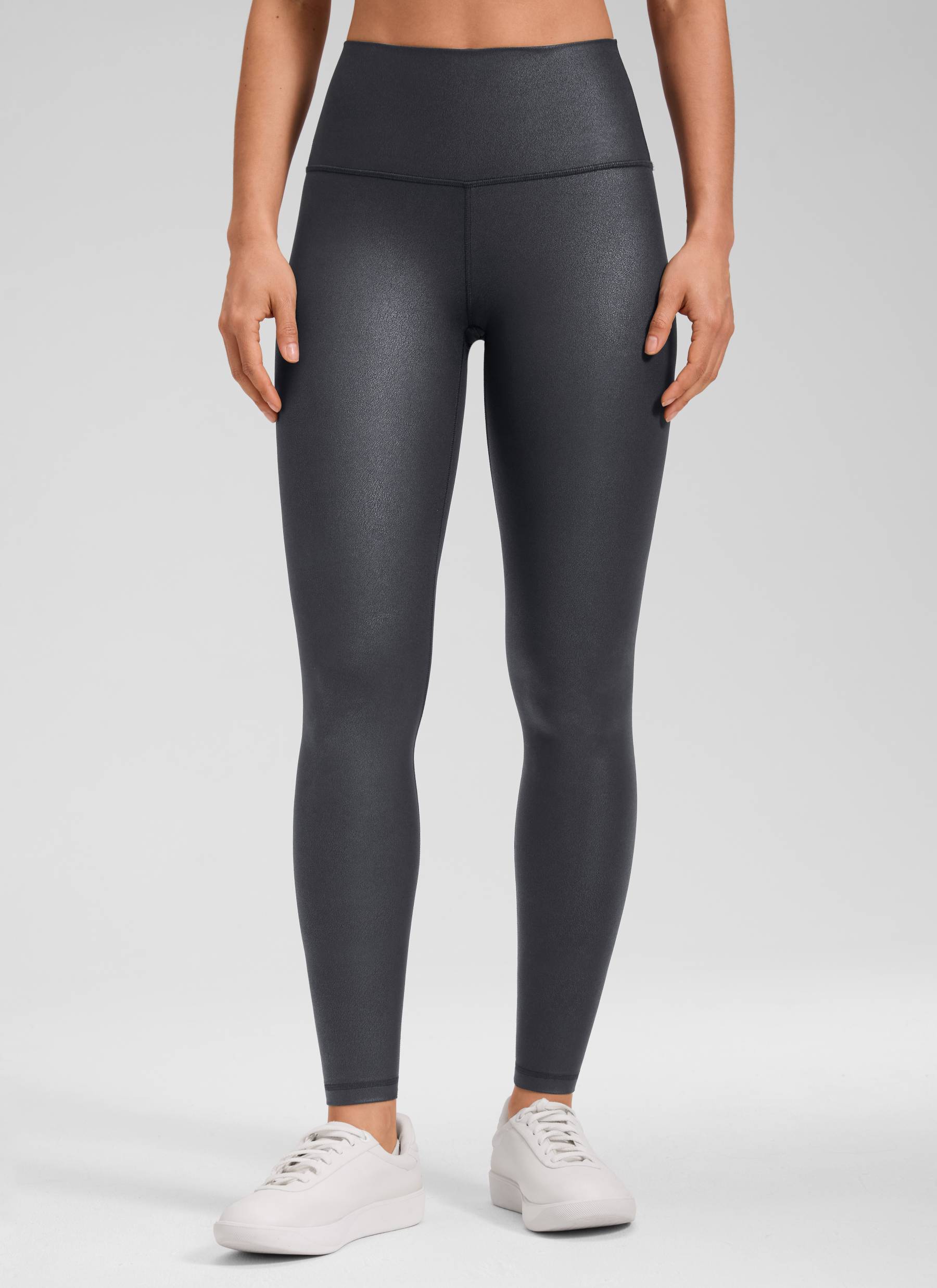 CRZ YOGA - Quần legging nữ chất liệu da nhân tạo mờ kiểu " Butterluxe ", cỡ 28', màu xám bí ẩn với họa tiết lá kim loại