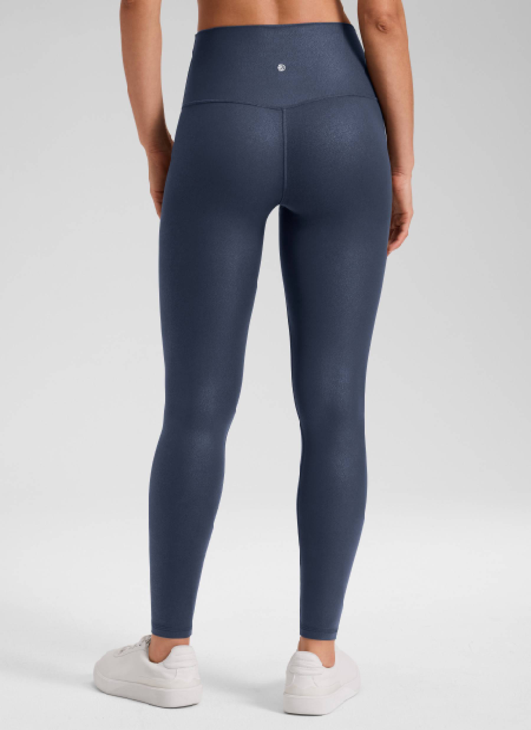 CRZ YOGA - Quần legging nữ chất liệu da nhân tạo mờ kiểu " Butterluxe " cỡ 28', màu xanh hải quân thật với họa tiết lá kim loại