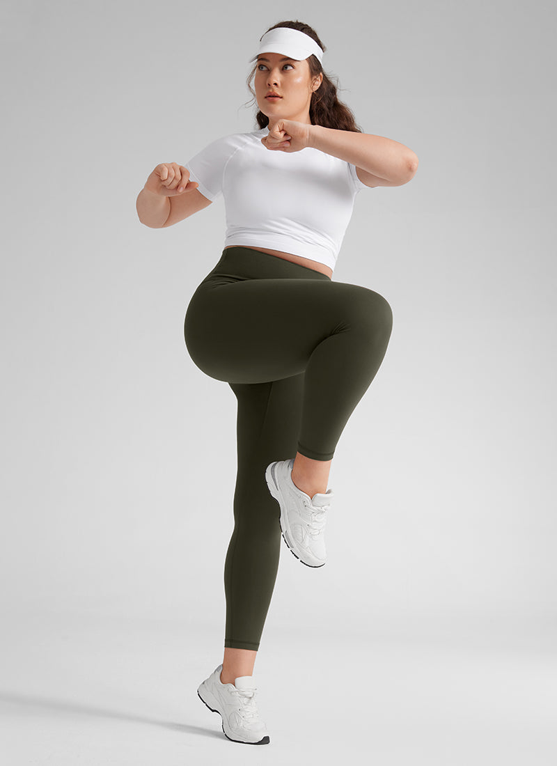 CRZ YOGA Quần legging yoga nữ cạp cao dành cho người có vóc dáng đầy đặn, chất liệu vải co giãn ( Butterluxe ), chiều dài 25 inch, màu xanh ô liu