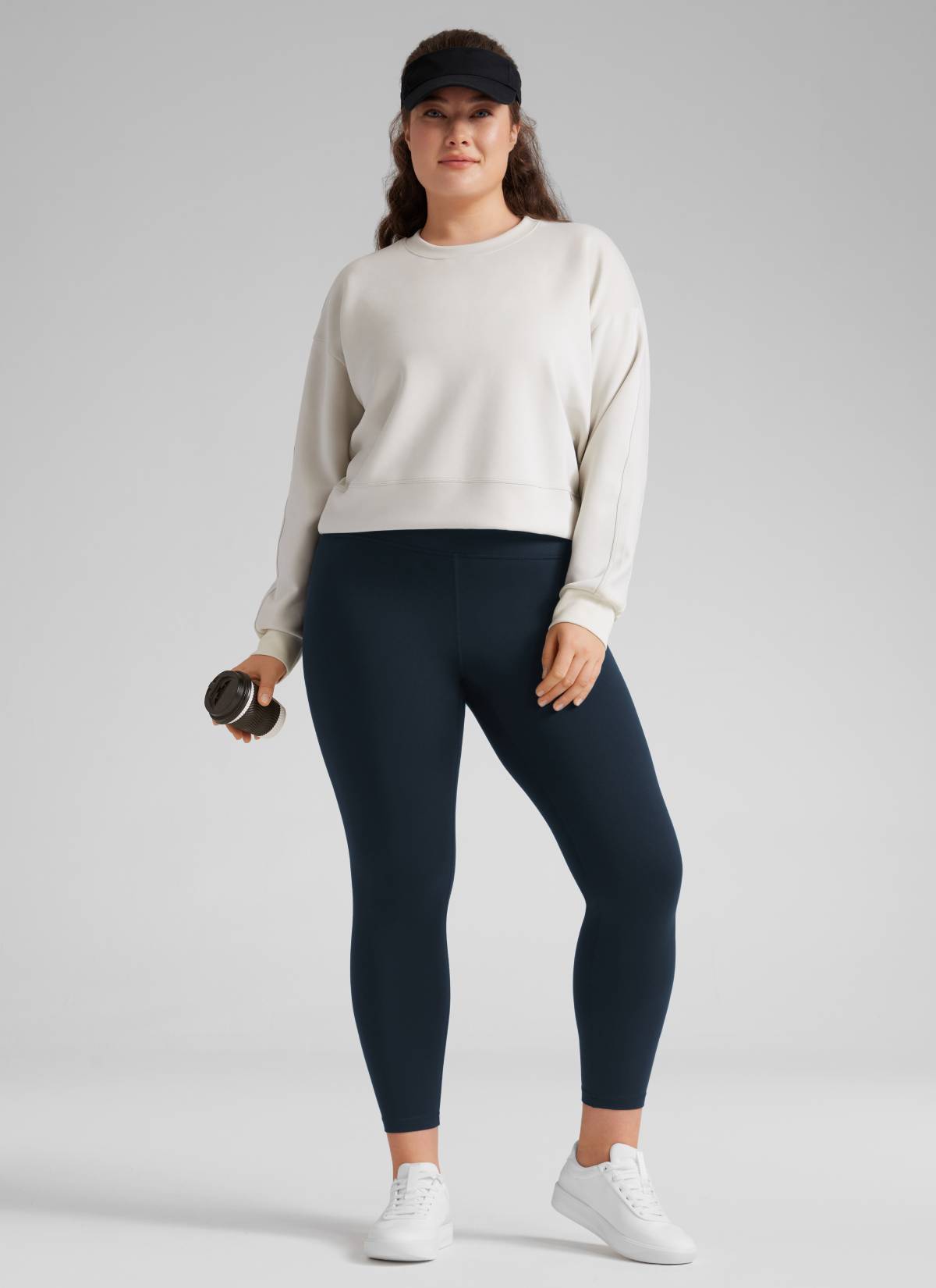 CRZ YOGA Quần legging yoga nữ cạp cao dành cho người có vóc dáng đầy đặn, chất liệu vải dệt kim co giãn ( Butterluxe ), chiều dài 25 inch, màu xanh hải quân đậm