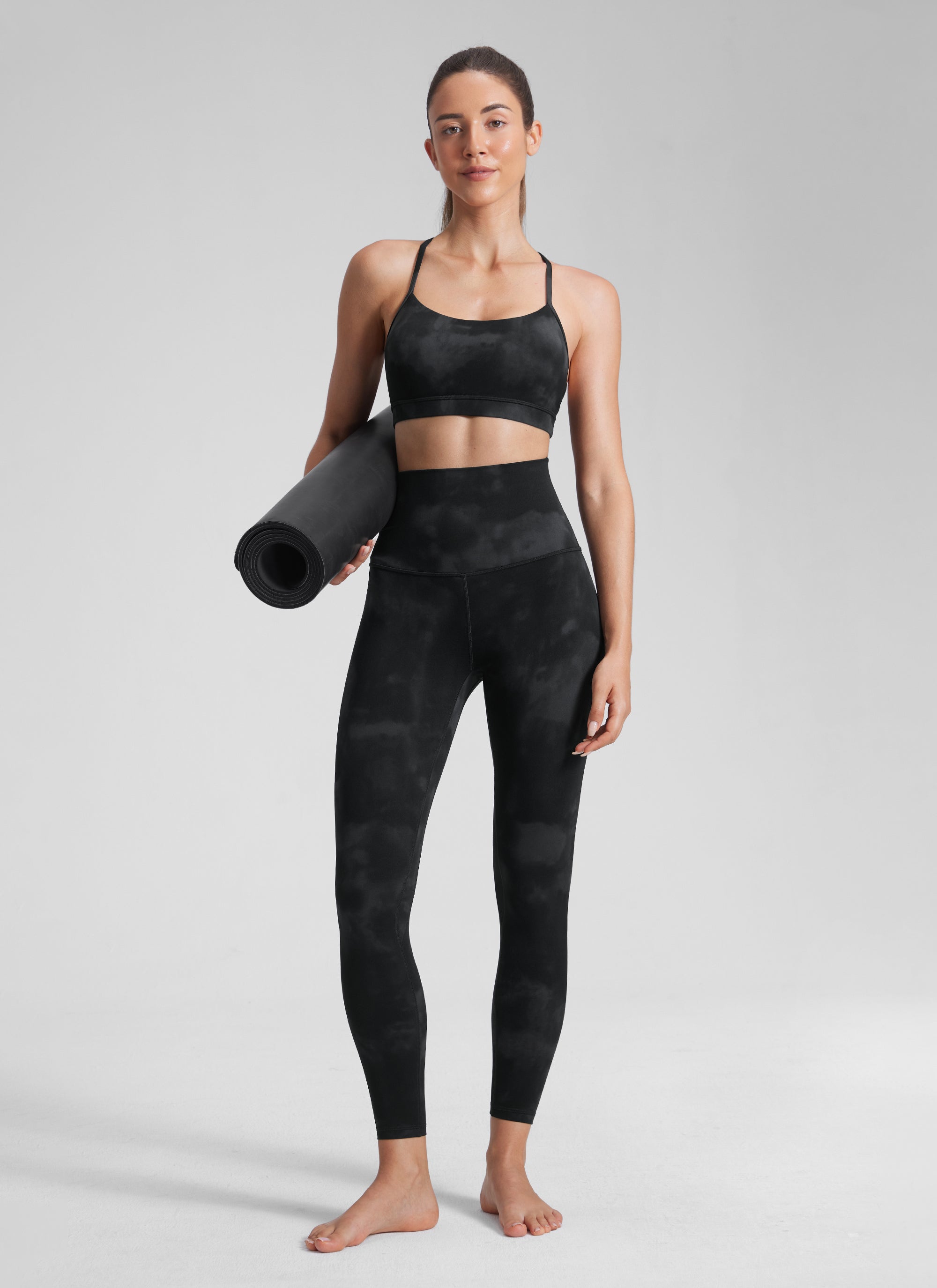 CRZ YOGA Quần legging yoga nữ kiểu Lounge Super High Rise, chất liệu vải dệt kim sợi tự nhiên ( Butterluxe ), chiều dài 25 inch, màu đen với họa tiết hoa Tie Dye