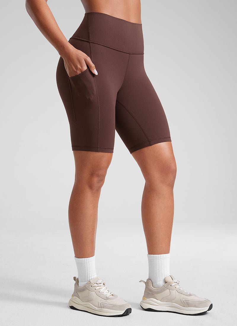 CRZ YOGA Quần short yoga nữ cạp cao kiểu biker, có túi kiểu “ Butterluxe ”, dài 8 inch, màu taupe