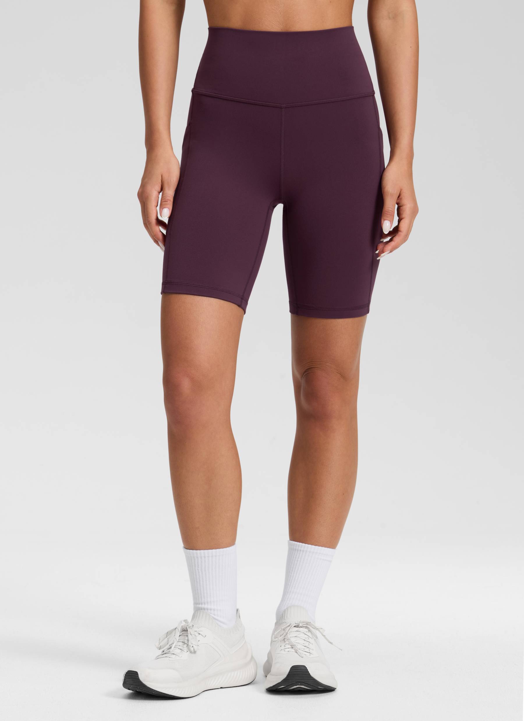 CRZ YOGA Quần short yoga nữ cạp cao kiểu biker có túi kiểu “ Butterluxe ”, dài 8 inch, màu tím đậm
