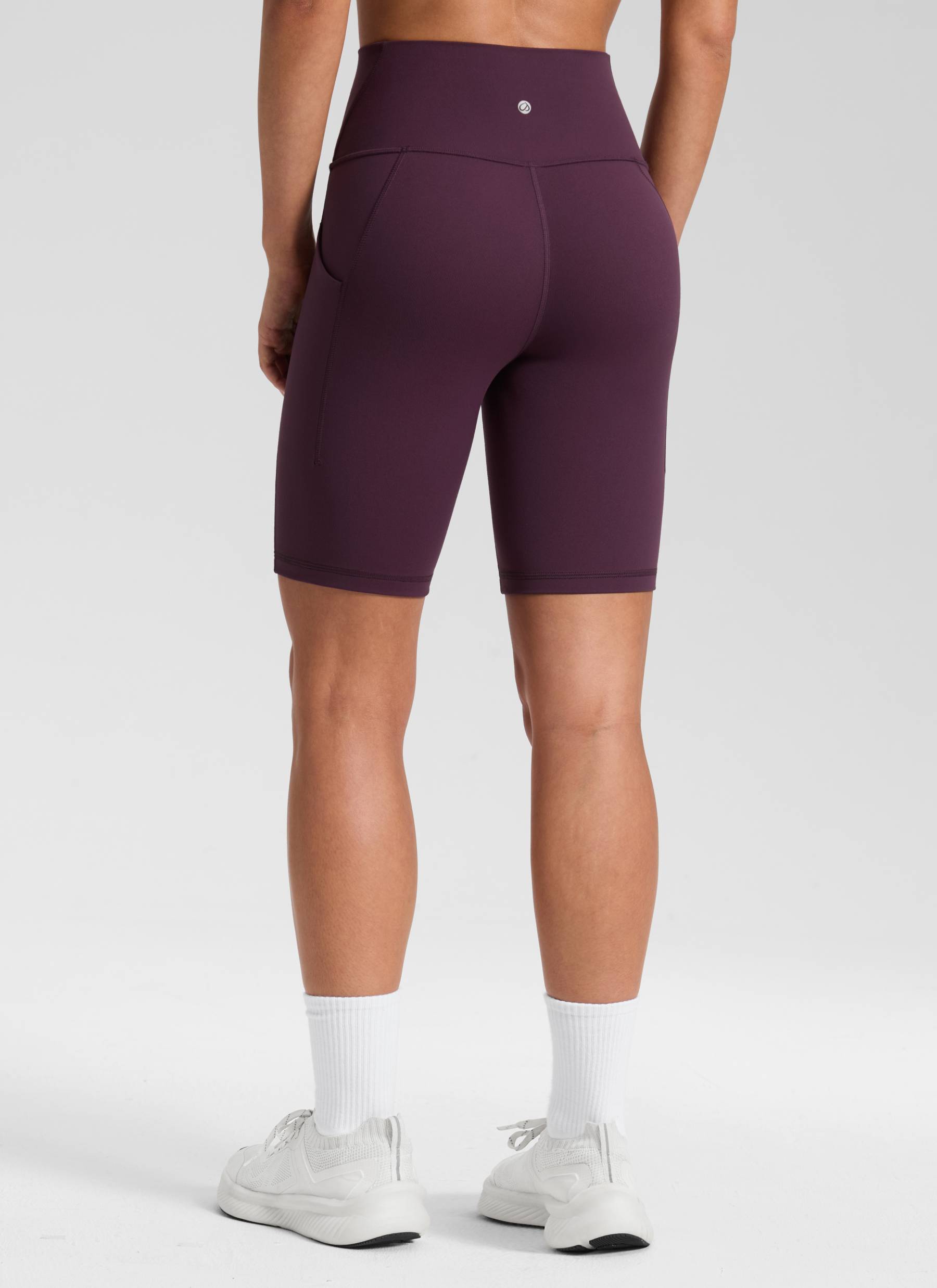 CRZ YOGA Quần short yoga nữ cạp cao kiểu biker có túi kiểu “ Butterluxe ”, dài 8 inch, màu tím đậm