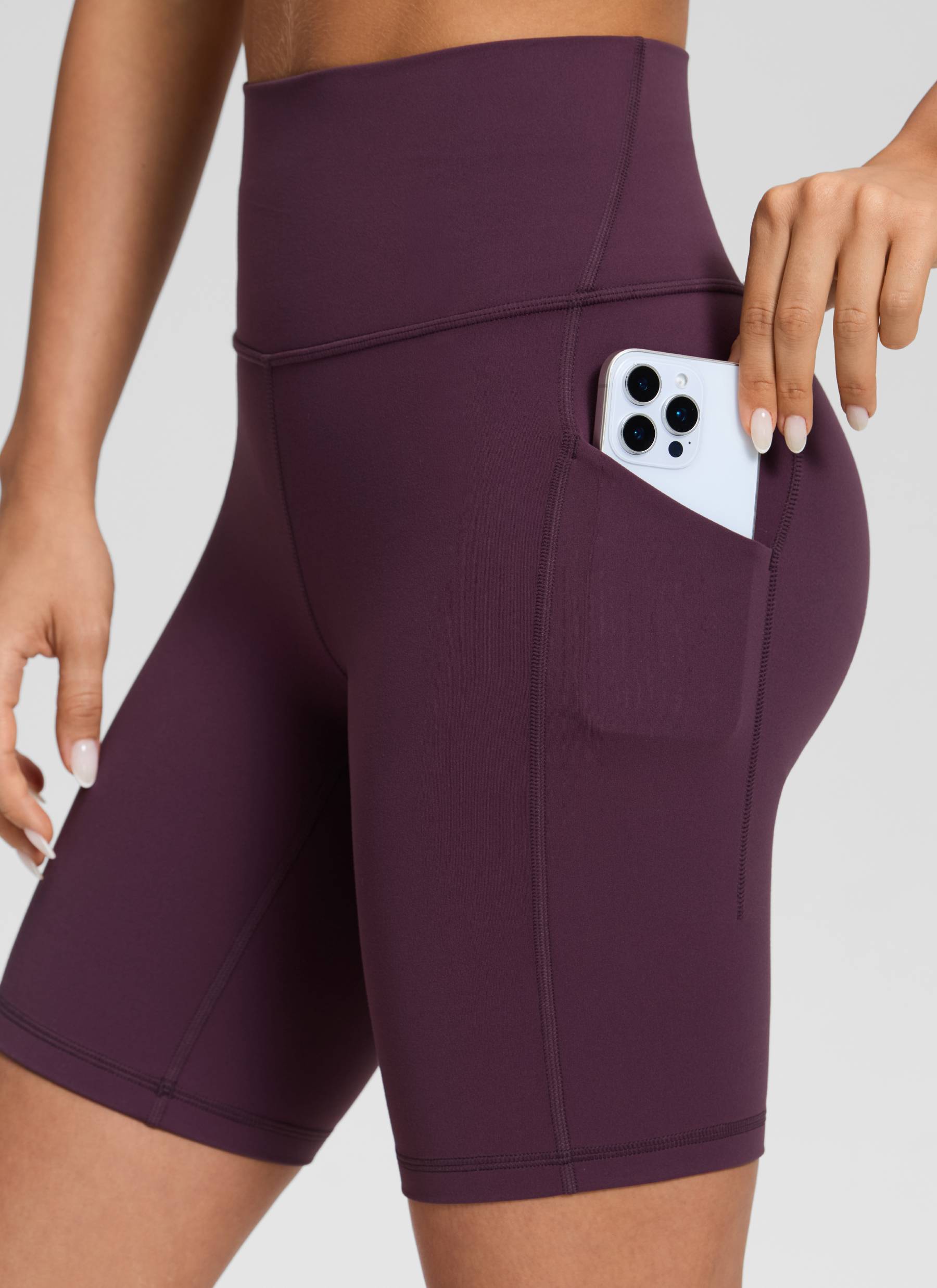 CRZ YOGA Quần short yoga nữ cạp cao kiểu biker có túi kiểu “ Butterluxe ”, dài 8 inch, màu tím đậm