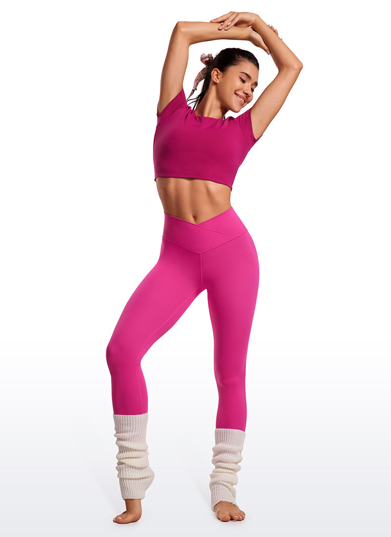 CRZ YOGA Quần legging yoga nữ cạp cao kiểu " Butterluxe " dài 25 inch, thiết kế thắt lưng chữ V chéo, màu tím hoa dâm bụt