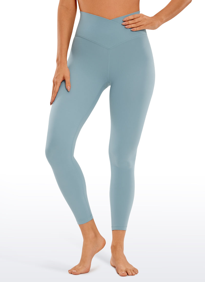 CRZ YOGA Quần legging yoga nữ cạp cao kiểu " Butterluxe " dài 25 inch, thiết kế thắt lưng chữ V chéo, màu xanh xám nhạt