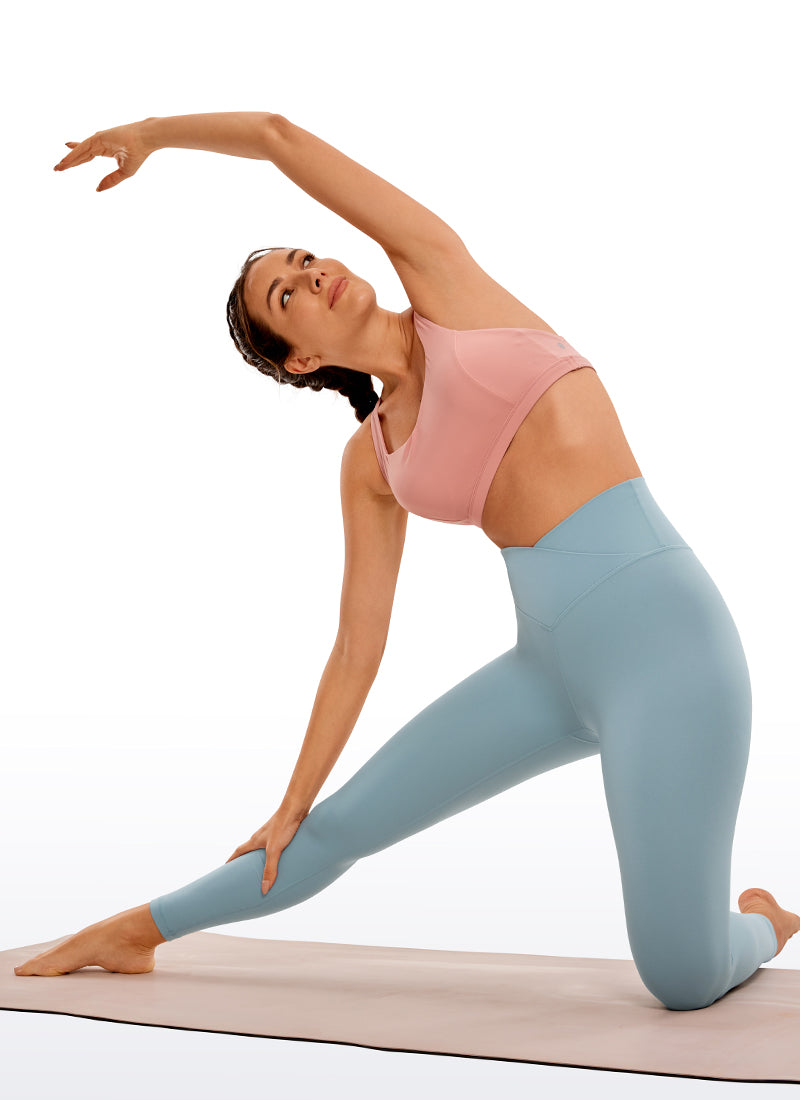 CRZ YOGA Quần legging yoga nữ cạp cao kiểu " Butterluxe " dài 25 inch, thiết kế thắt lưng chữ V chéo, màu xanh xám nhạt