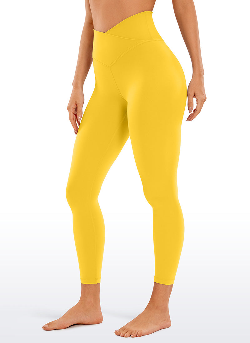 CRZ YOGA - Quần legging yoga nữ cạp cao kiểu " Butterluxe " dài 25 inch, thiết kế thắt lưng chữ V chéo, màu vàng phản quang