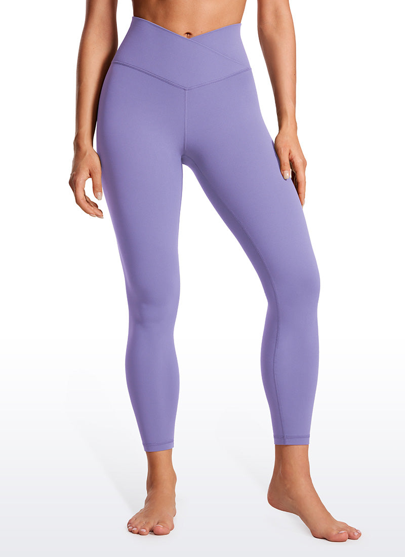 CRZ YOGA Quần legging yoga nữ cạp cao kiểu " Butterluxe " dài 25 inch, thiết kế thắt lưng chữ V chéo, màu tím oải hương đậm