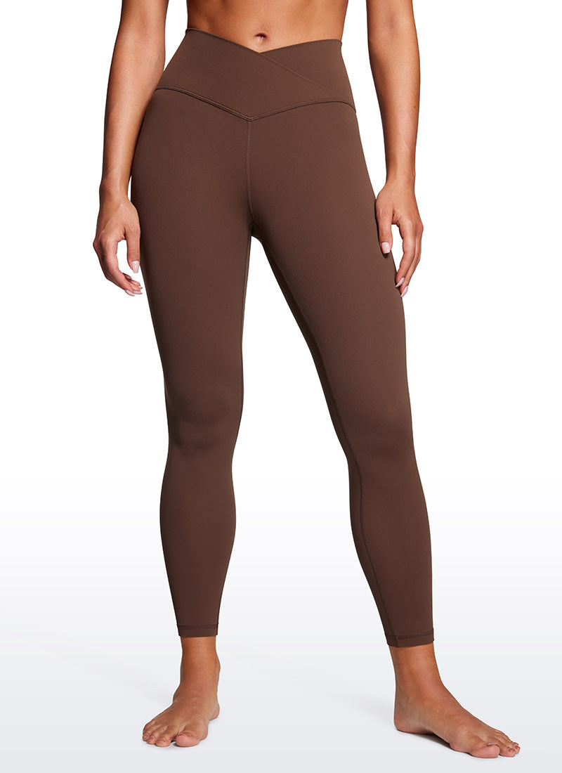 CRZ YOGA Quần legging yoga nữ cạp cao kiểu " Butterluxe " dài 25 inch, thiết kế thắt lưng chữ V chéo, màu nâu cà phê
