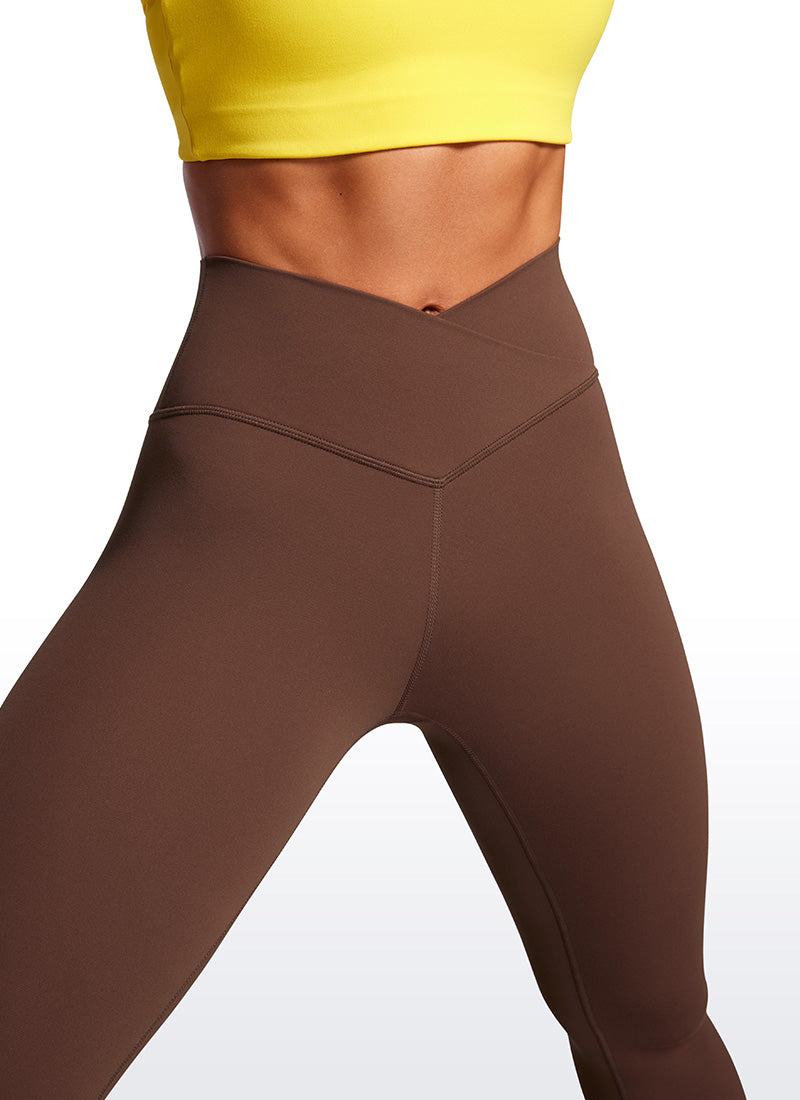 CRZ YOGA Quần legging yoga nữ cạp cao kiểu " Butterluxe " dài 25 inch, thiết kế thắt lưng chữ V chéo, màu nâu cà phê