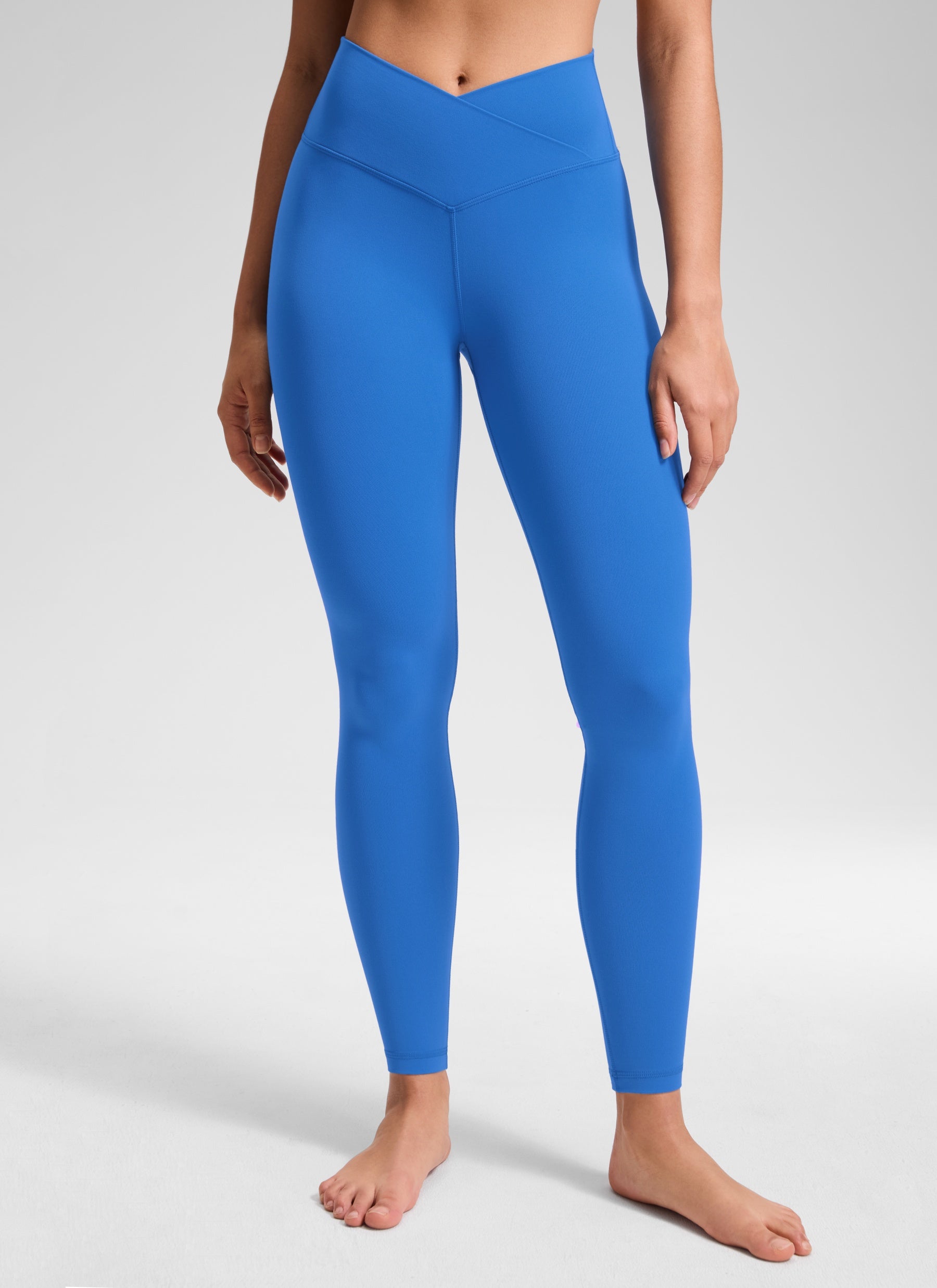 CRZ YOGA Quần legging yoga nữ cạp cao kiểu " Butterluxe " 28'' với đường viền chữ V chéo ở eo, màu xanh lấp lánh