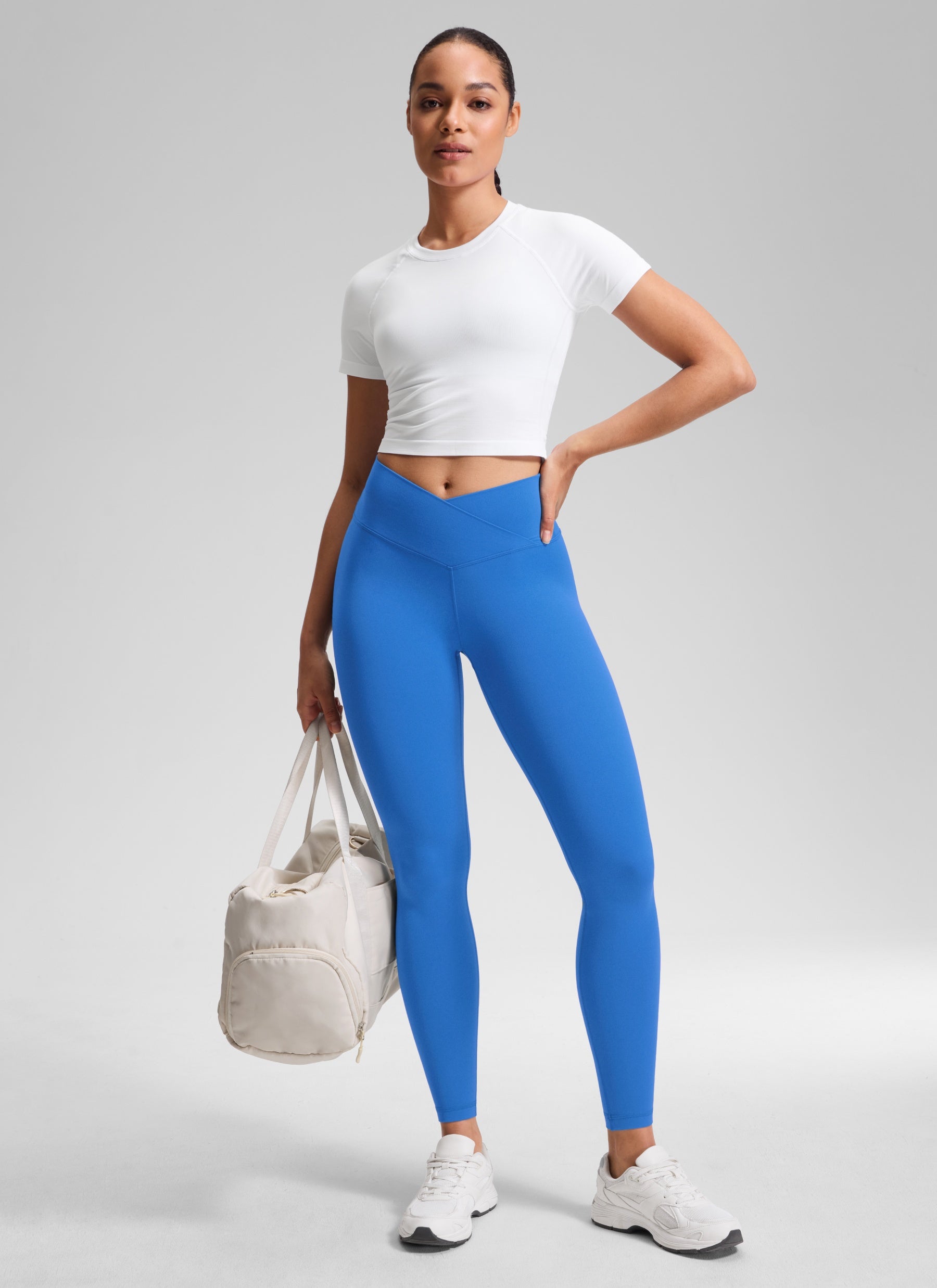 CRZ YOGA Quần legging yoga nữ cạp cao kiểu " Butterluxe " 28'' với đường viền chữ V chéo ở eo, màu xanh lấp lánh