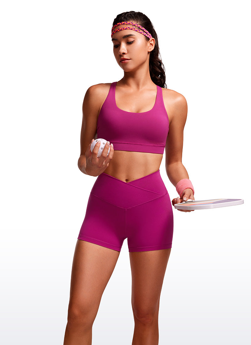 CRZ YOGA Quần đùi đi xe đạp nữ cạp cao kiểu " Butterluxe " với đường cắt chữ V ở eo, chiều dài 3'' Màu tím magenta