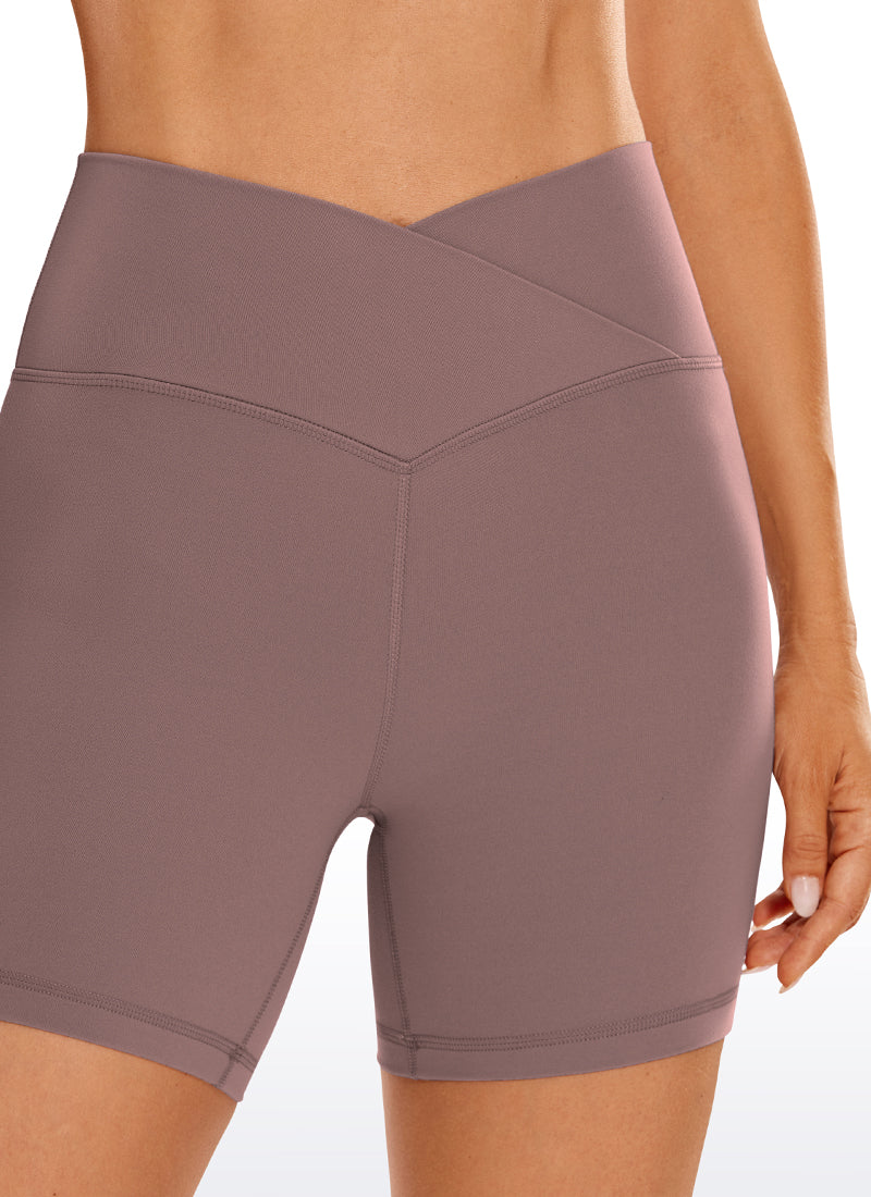 CRZ YOGA Women's High Rise Butterluxe V Cross Waist Biker Shorts 5'' Mauve