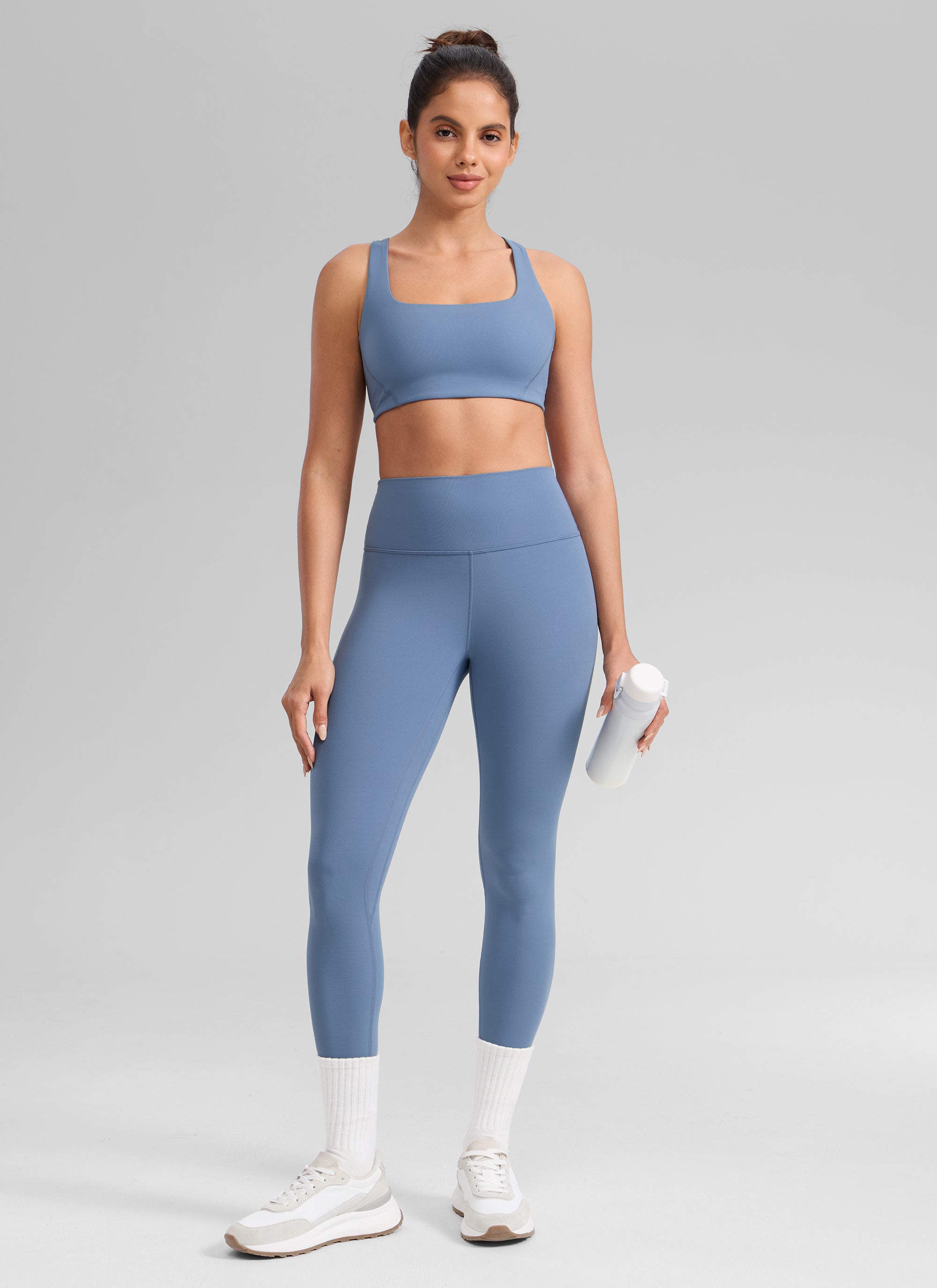 CRZ YOGA Women's Workout High Rise Butterlift Yoga Leggings 25'' Washed Denim