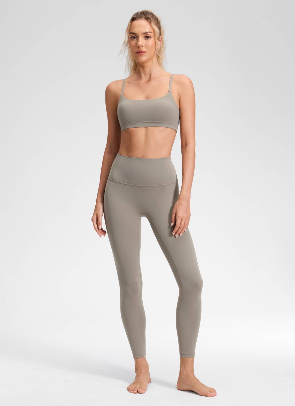 Butterluxe CRZ YOGA Quần legging yoga cao cạp dành cho nữ, không đường may phía trước, kiểu dáng ôm sát, chiều dài 25 inch, màu xám tro ấm